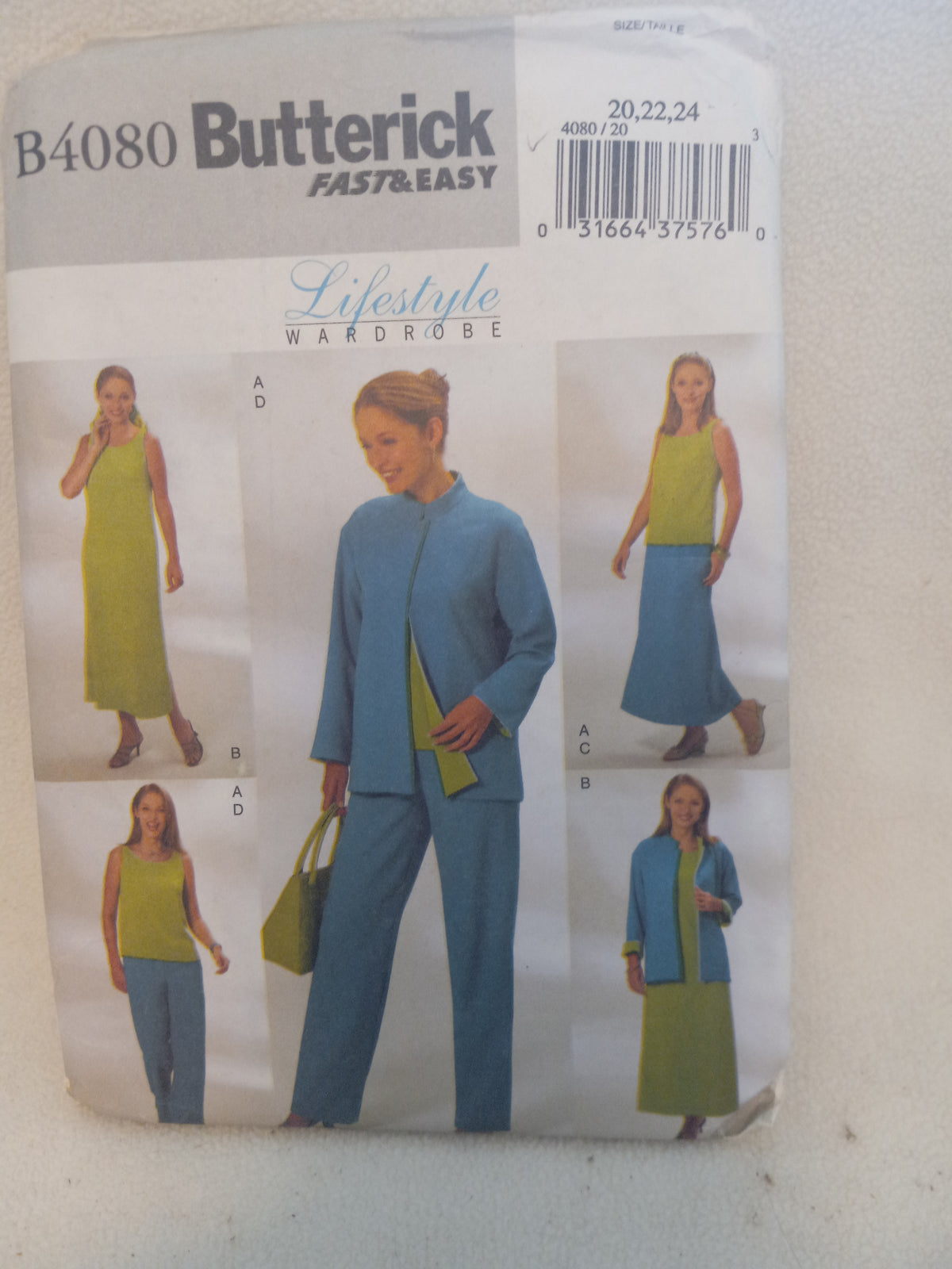 Pattern - Butterick B4080 Misses'/Misses' Petite Jacket, Top, Dress & More Sizes 20-22-24