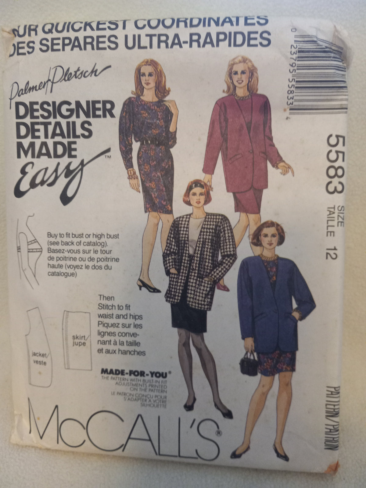 Pattern - McCall's 5583 - Misses' Lined & Unlined Jacket, Top, Skirt - Size 12