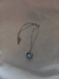 J 49  Delicate Silver Necklace With a Silver and Blue Heart