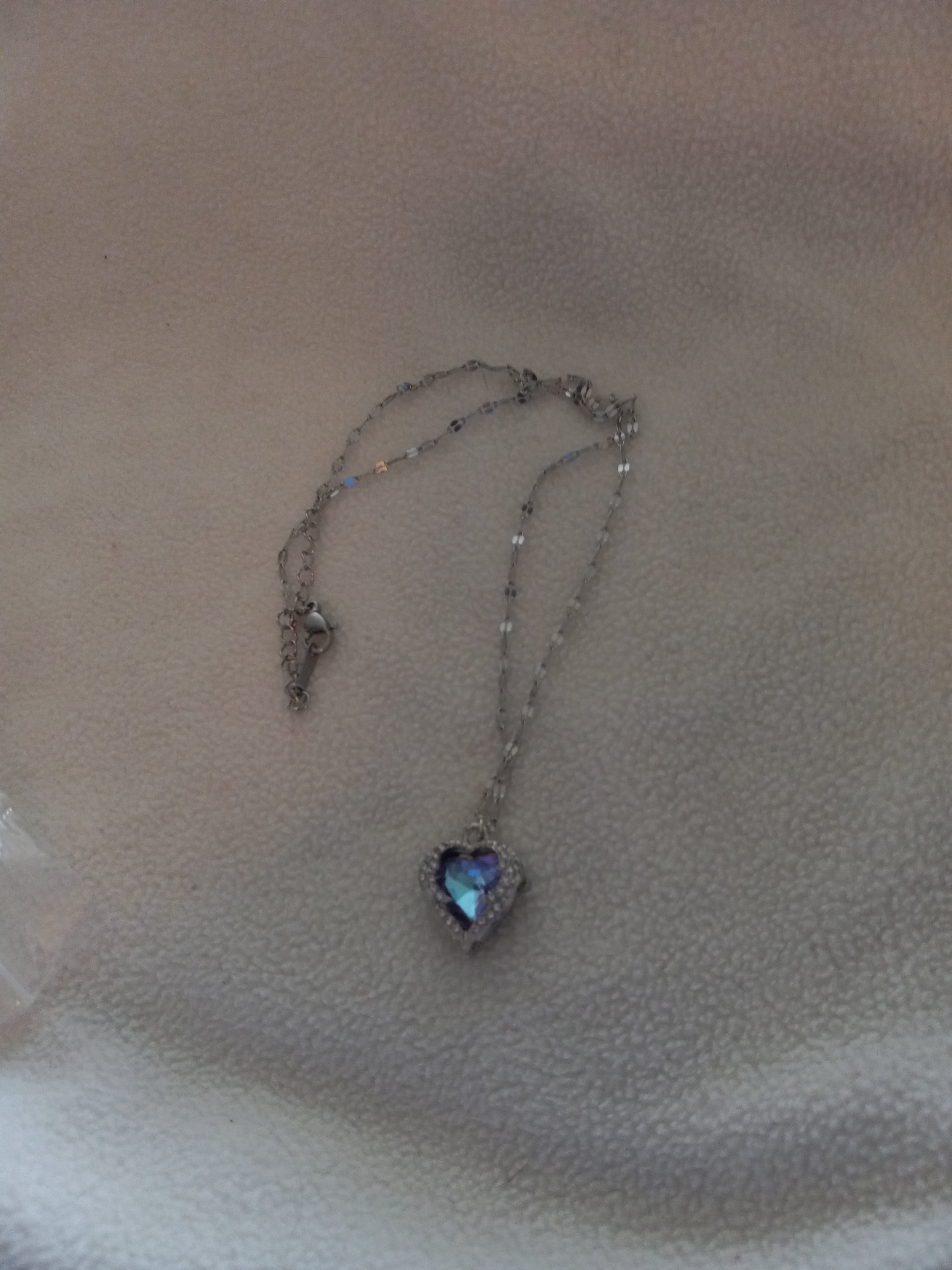 J 49  Delicate Silver Necklace With a Silver and Blue Heart
