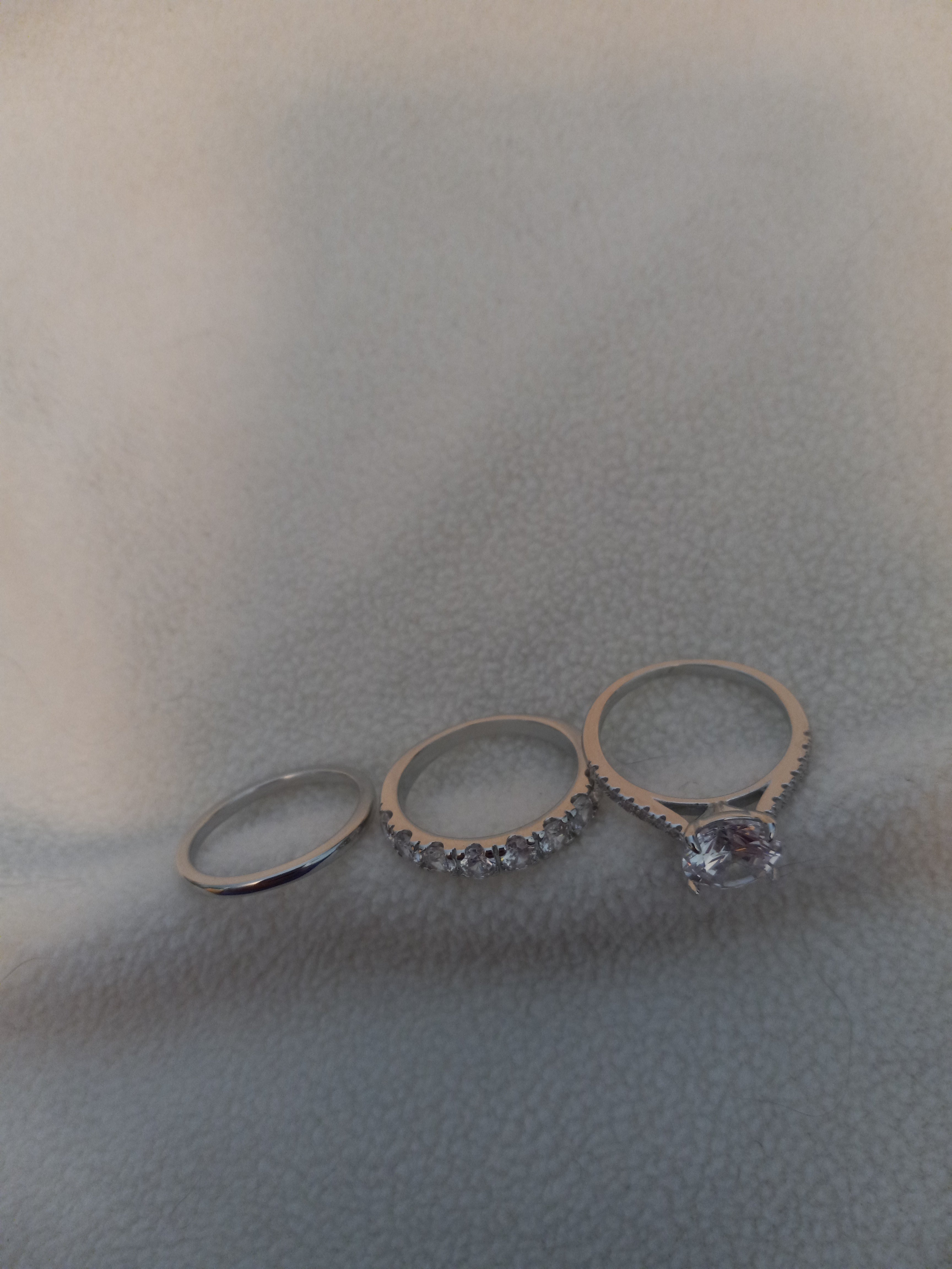 J 72  Silver 3 Piece Wedding Ring Set  Size 9