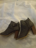 Suede-look Ladies Gray Open Toe Ankle Boots - Size 7