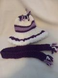 H 318 Purple and White Knit Hat and Scarf Set for Dolls