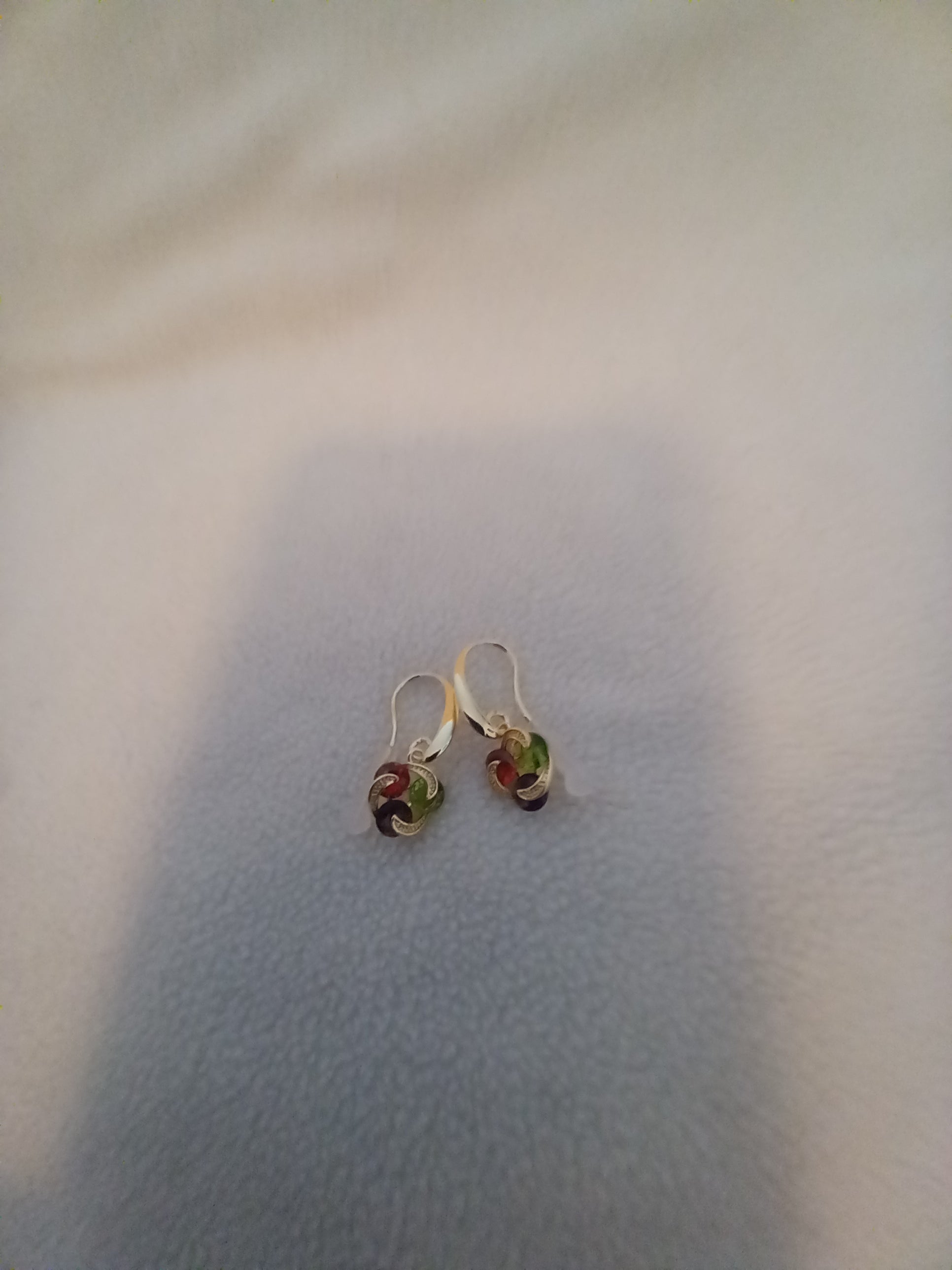J 75  Gold Dangle Earrings with Multi Color Stones