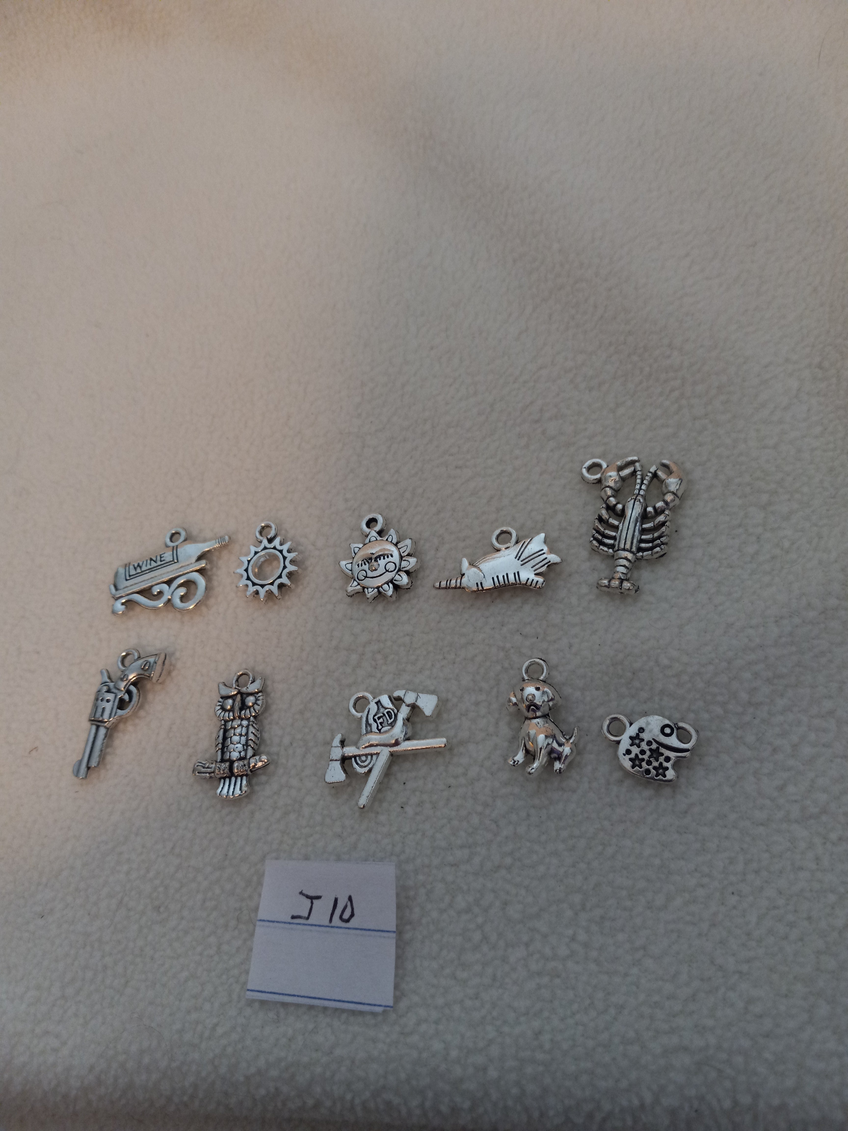 J 10  Lot of 10 Charms for Scrapbooking or Jewelry