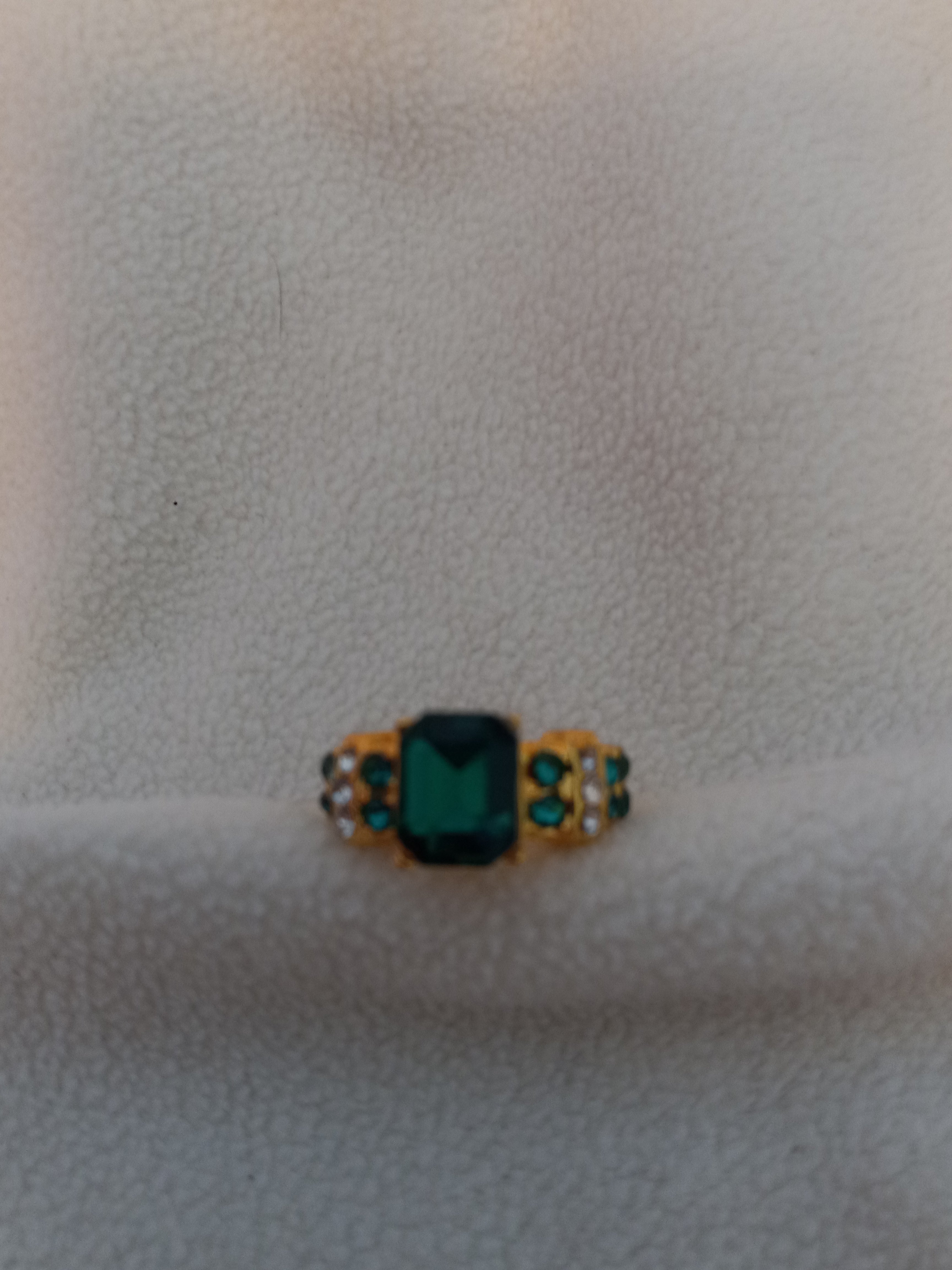 J 109  Gold Ladies Ring with Emerald Green  Stones - Size 7