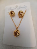 J 141  Gold Knot Necklace and Earrings