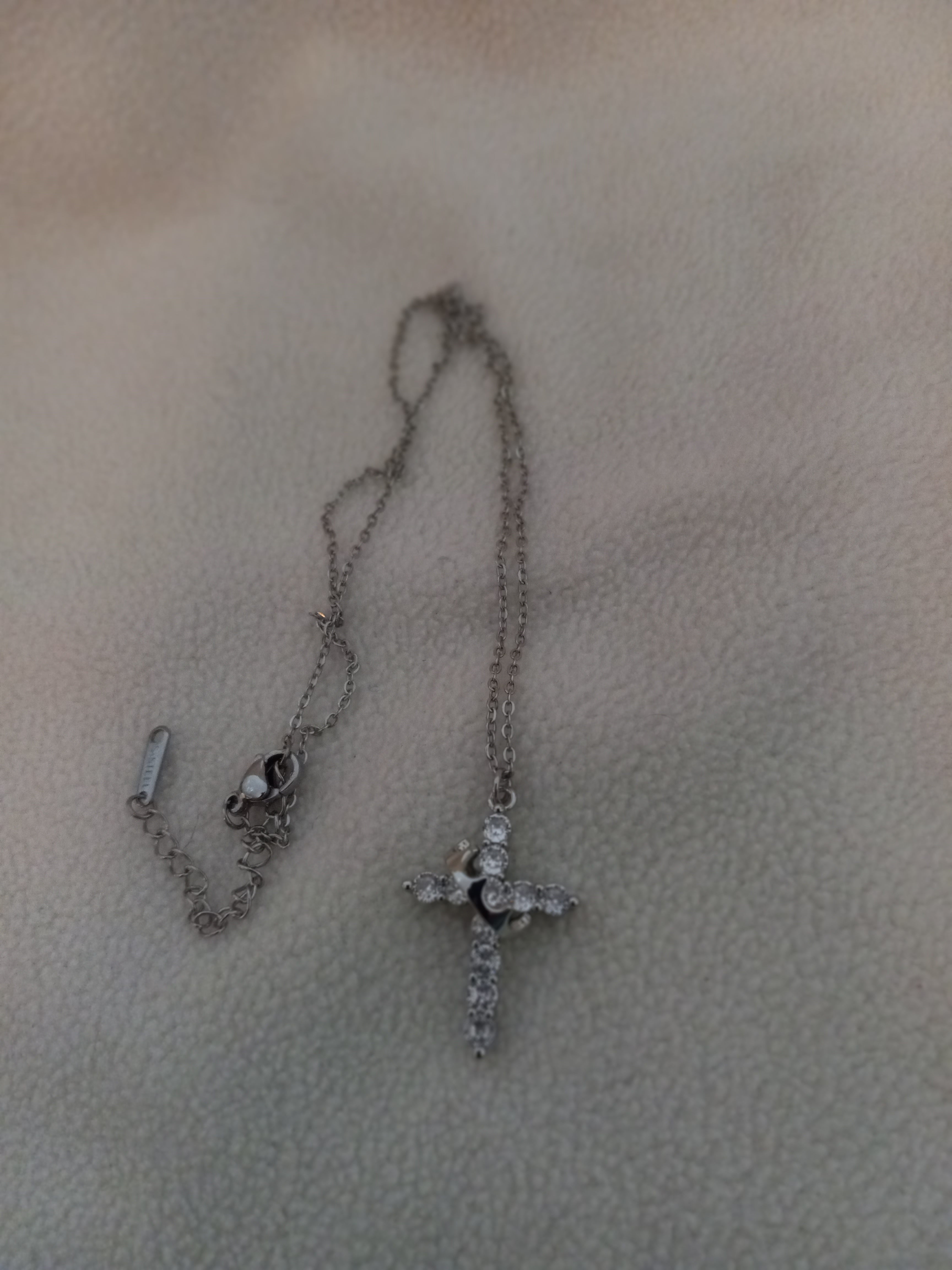 J 144  Silver Cross and Crown Necklace