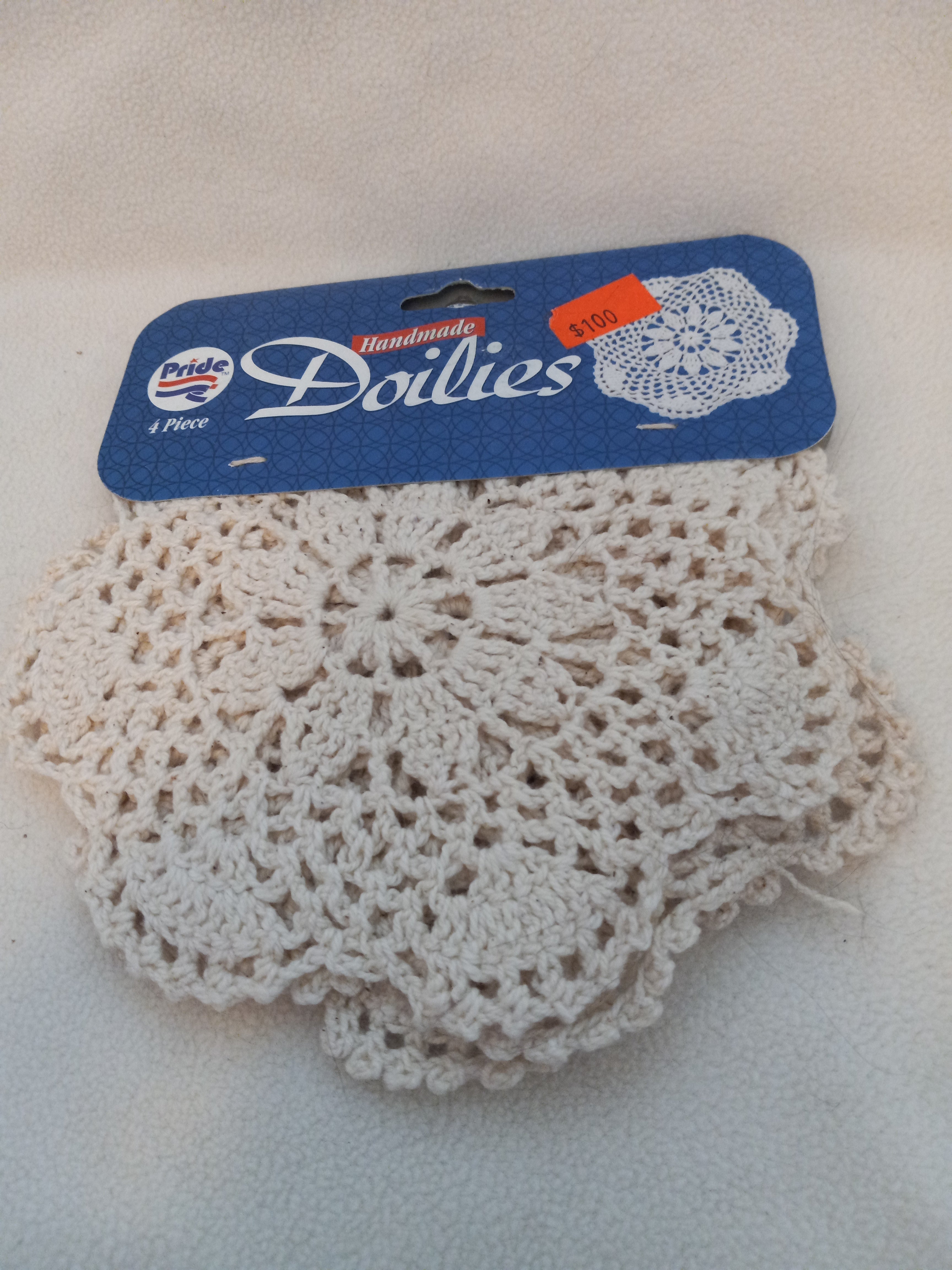 4 Handmade 5 1/2 inch Doilies - Cream