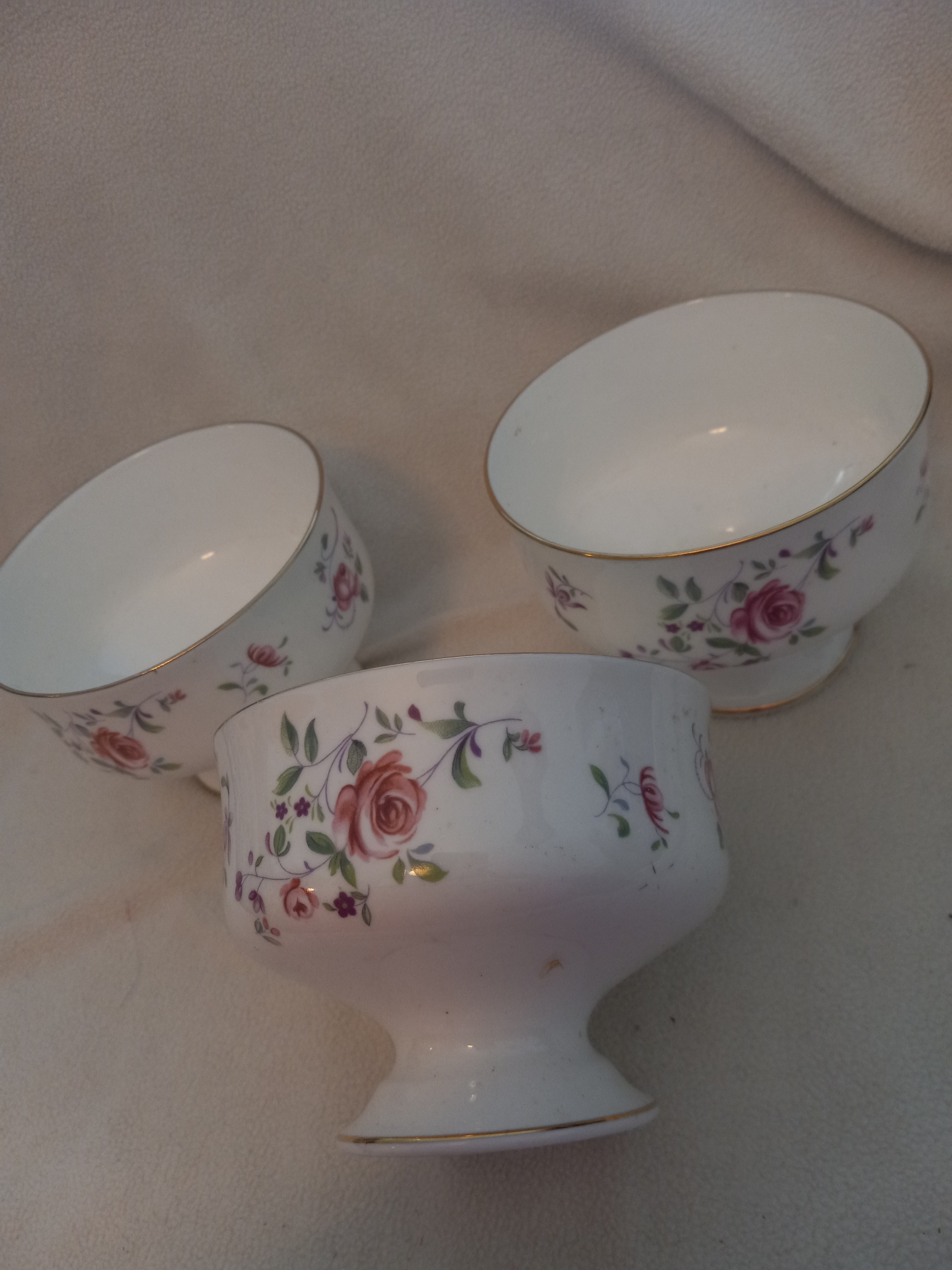 Set of 3 Royal Victoria Bone China Footed Dessert Cups - Pink Roses