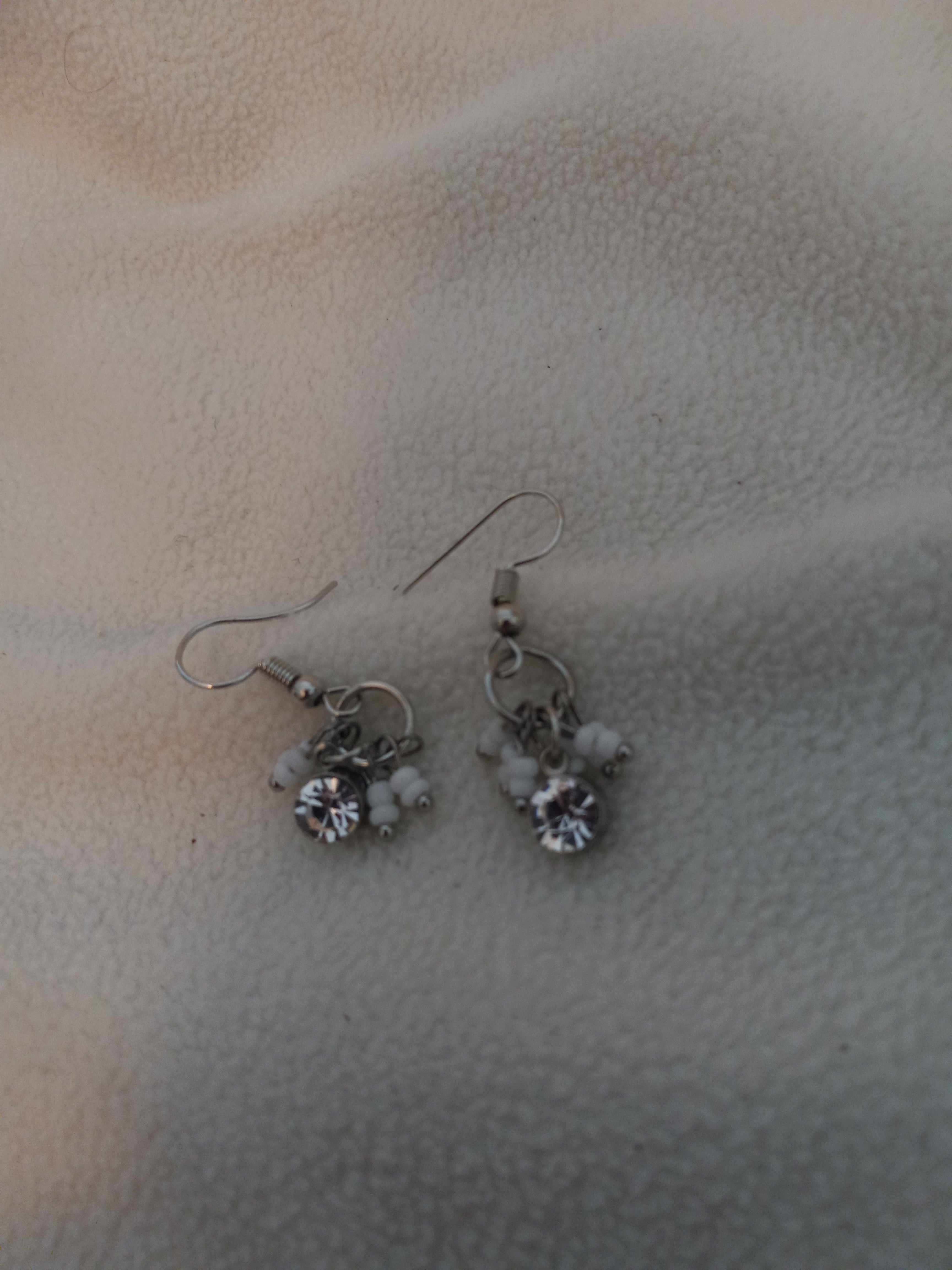 J 180  Silver Dangle Beaded Earrings with Cubic Zirconia