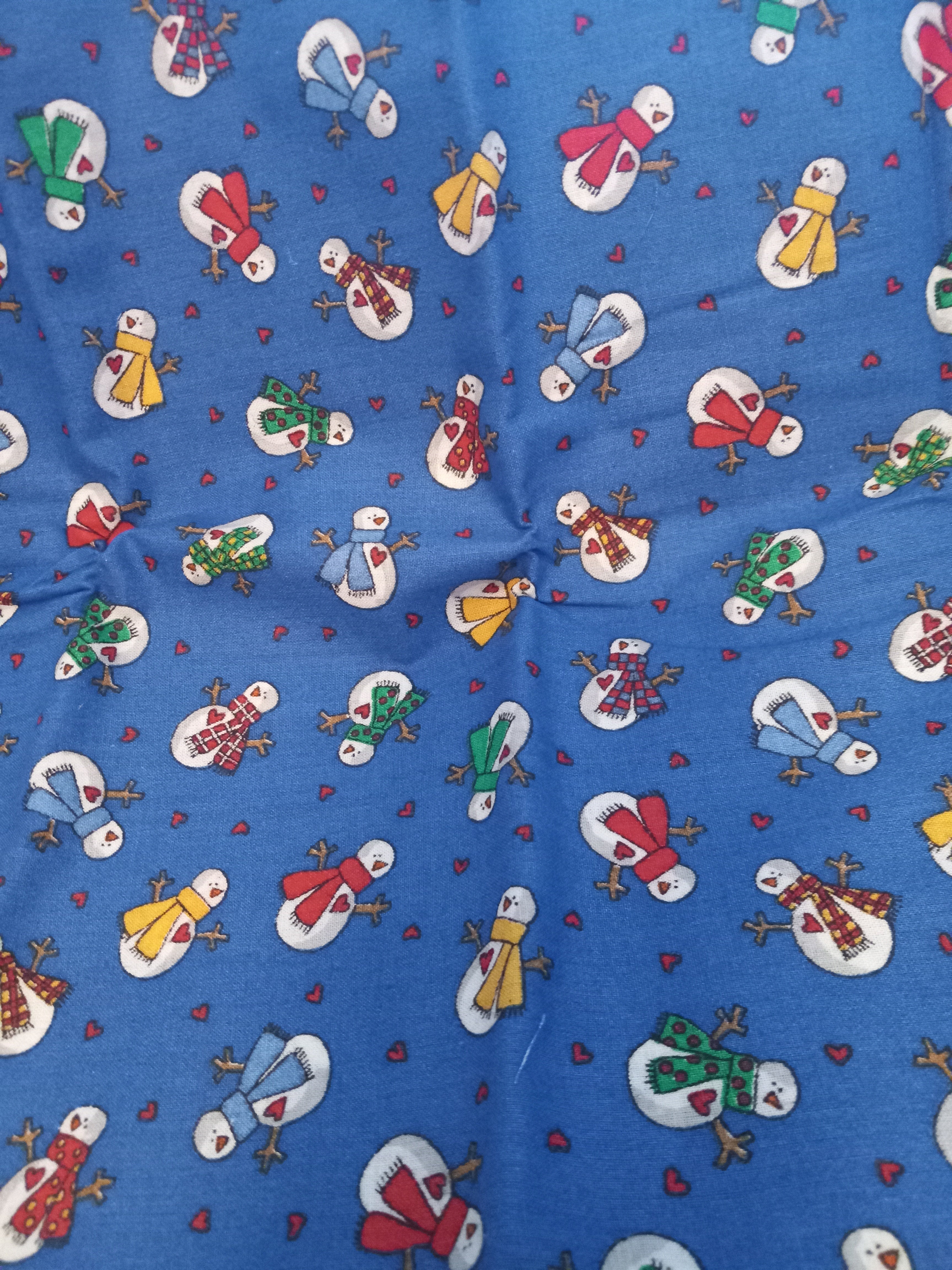 F 193  Snowmen on Blue Fabric