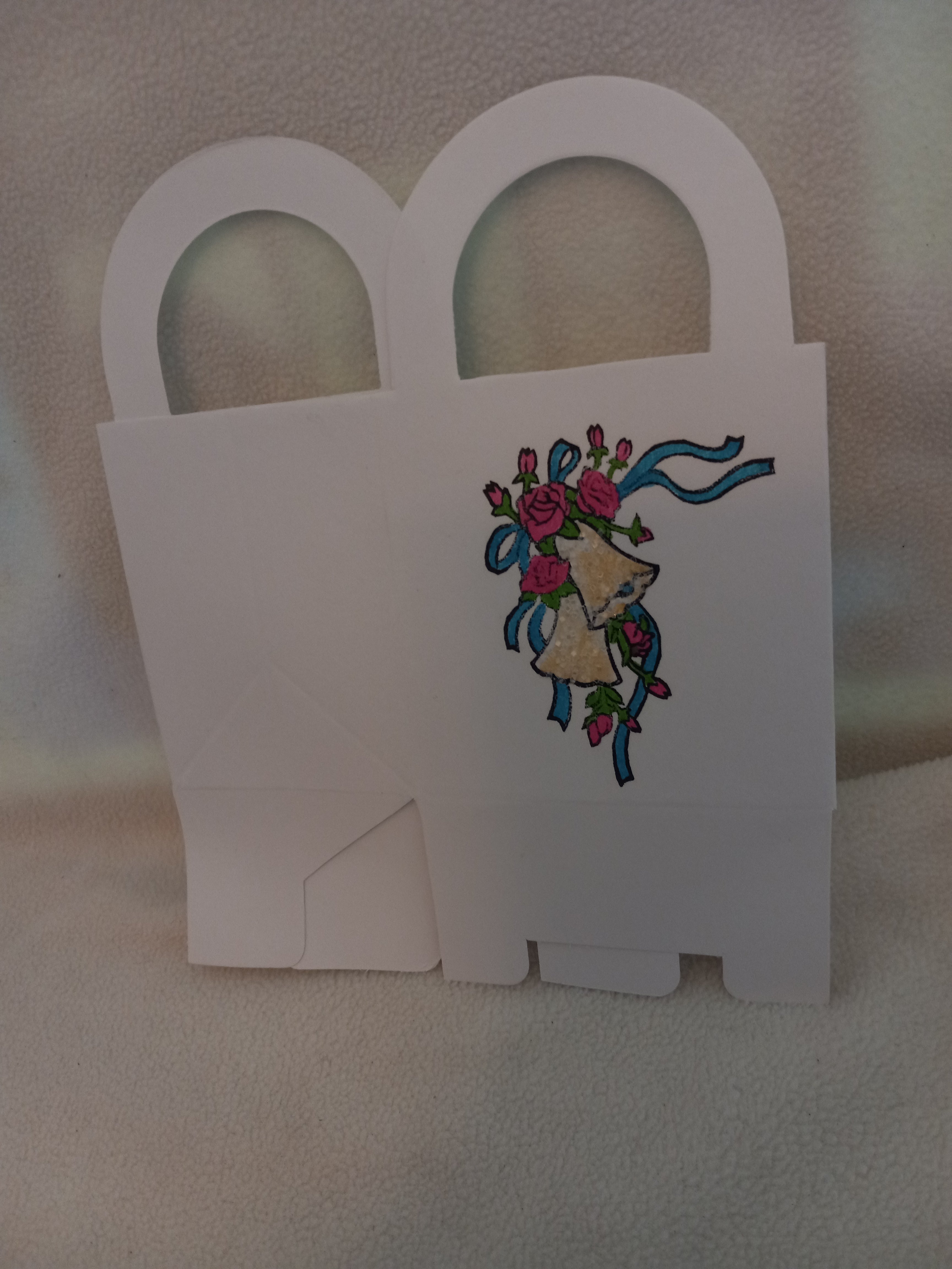 3 inch x 3 inch Treat Box - Wedding Bells with Blue Ribbon