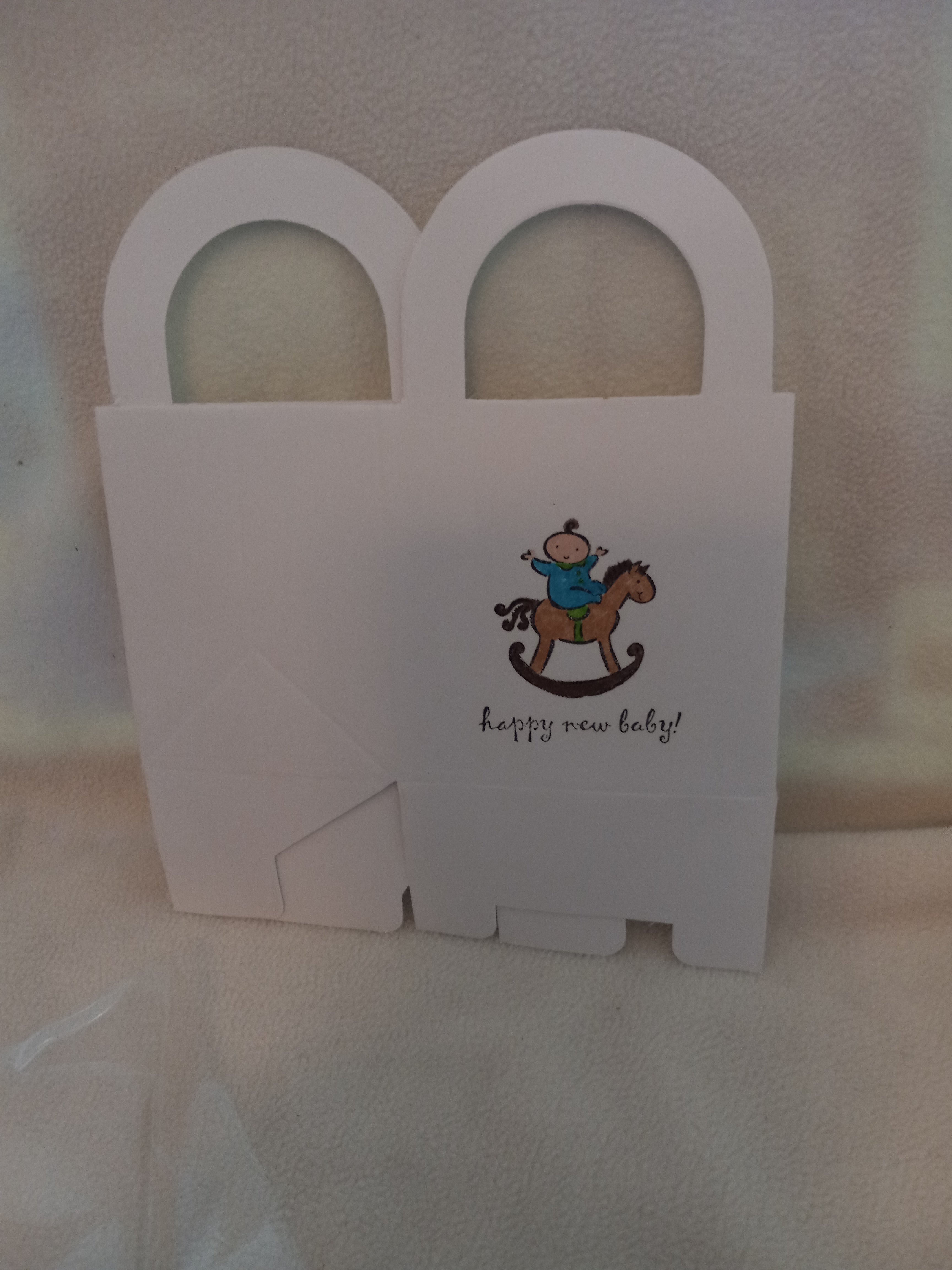 3 inch x 3 inch Treat Box - Baby Boy with a Tan Rocking Horse