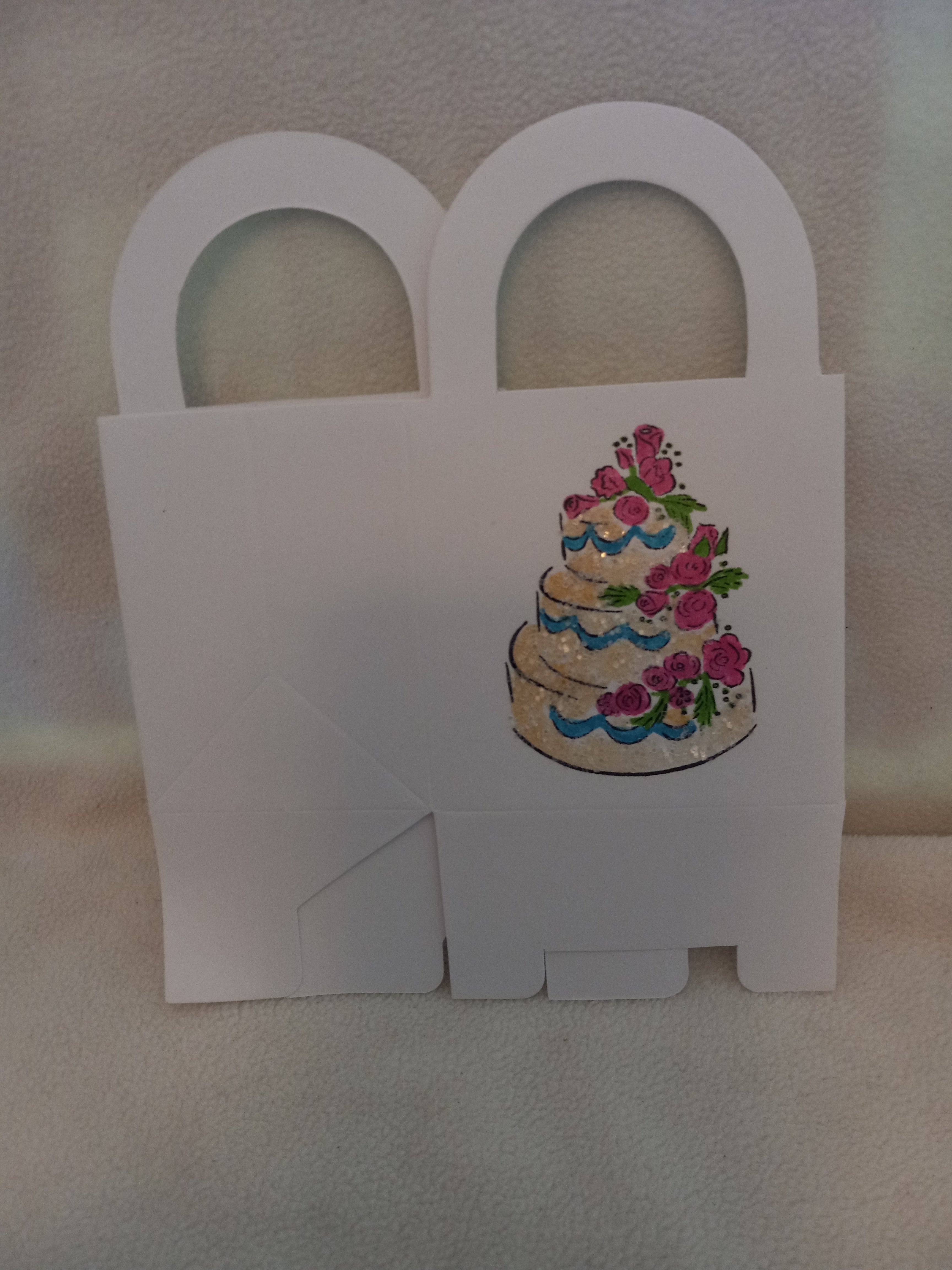 3 in x 3 inch Treat Bag - Wedding Cake with Blue Ribbon