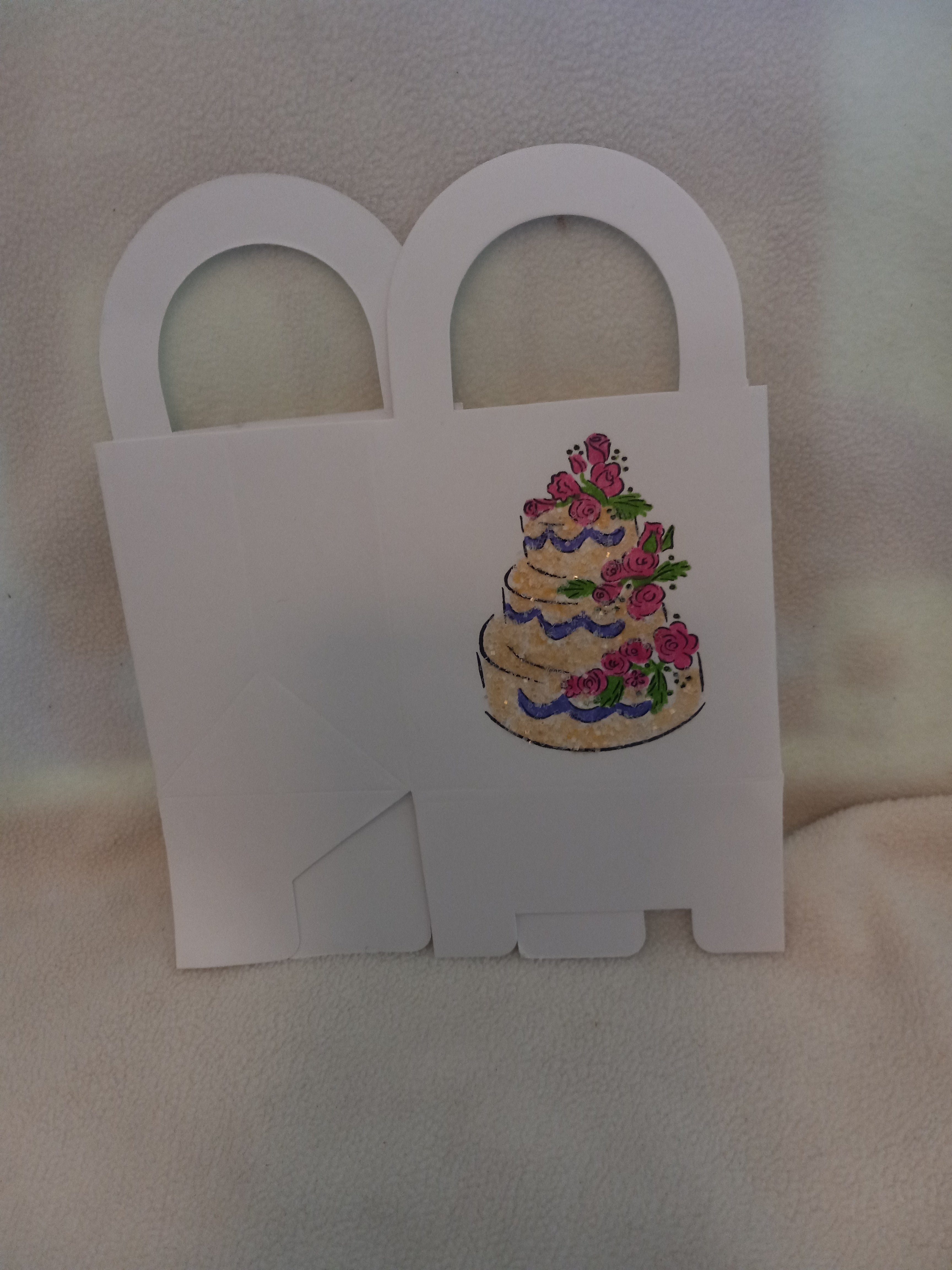 3 inch x 3 inch Treat Box -  Wedding Cake with Purple Ribbon