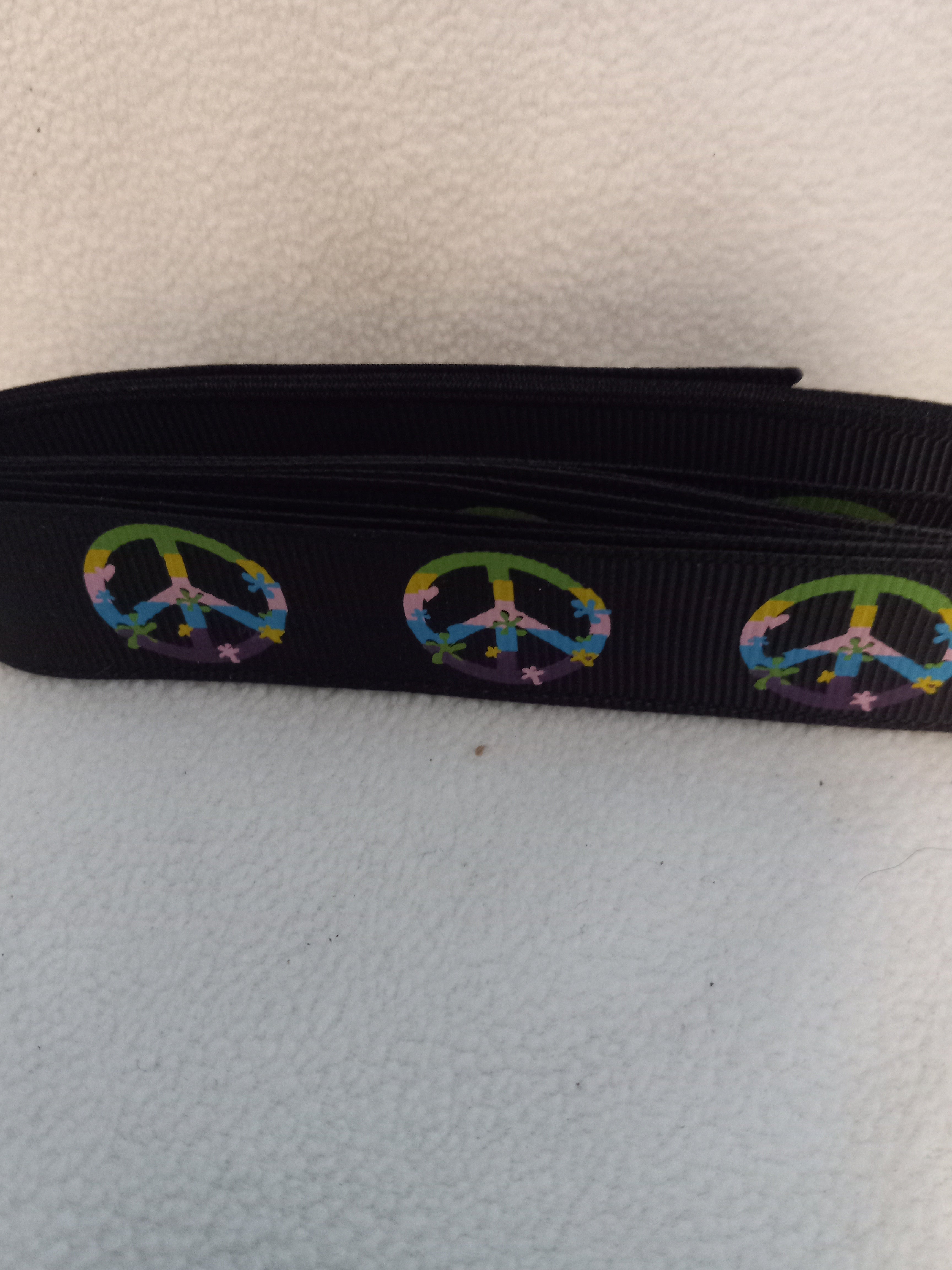 2 yards Black Peace Symbol 1 inch Ribbon