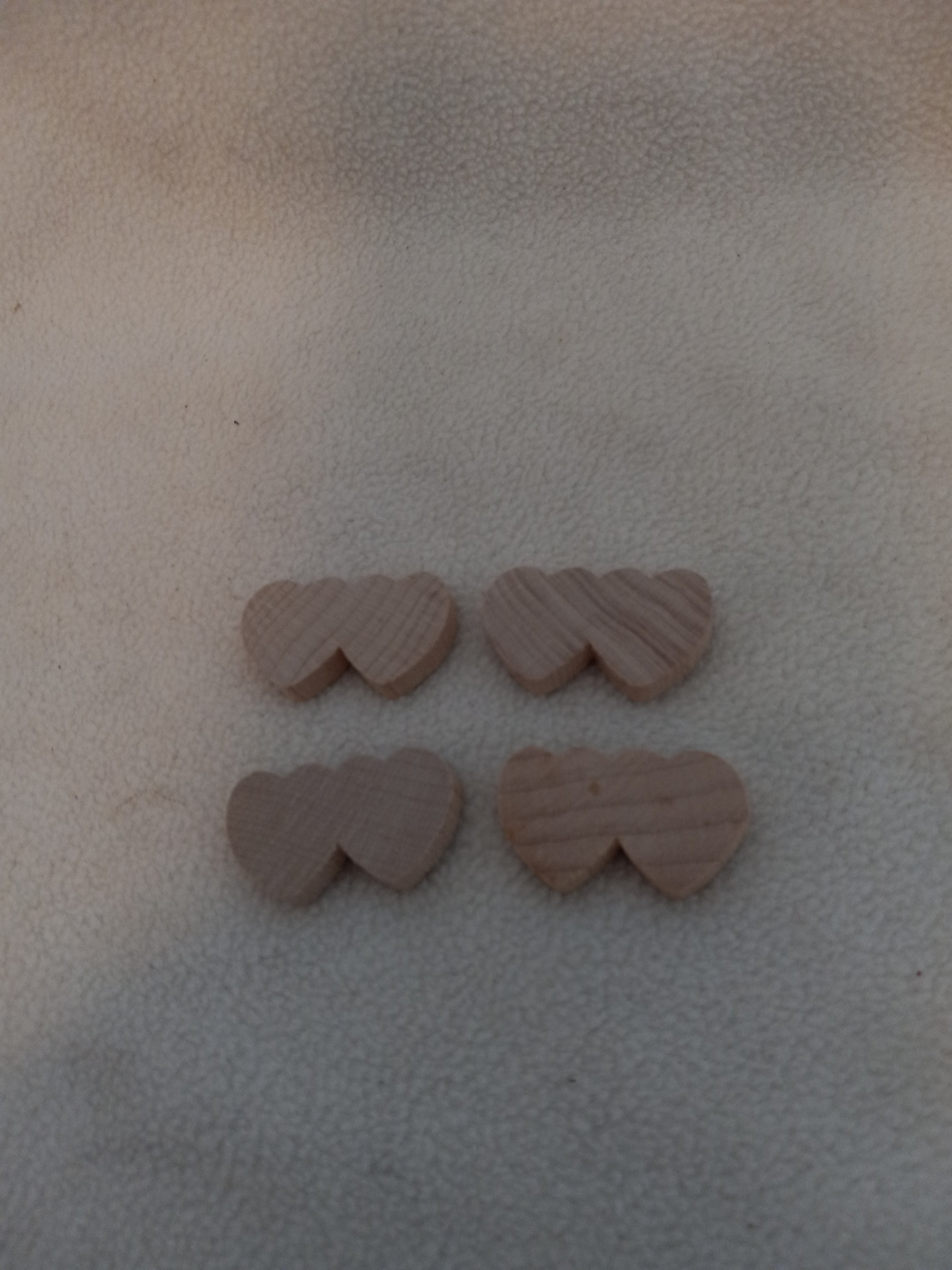 W 11  Lot of 4 Unfinished Wooden 1 1/8 inch x 5/8 inch Double Hearts