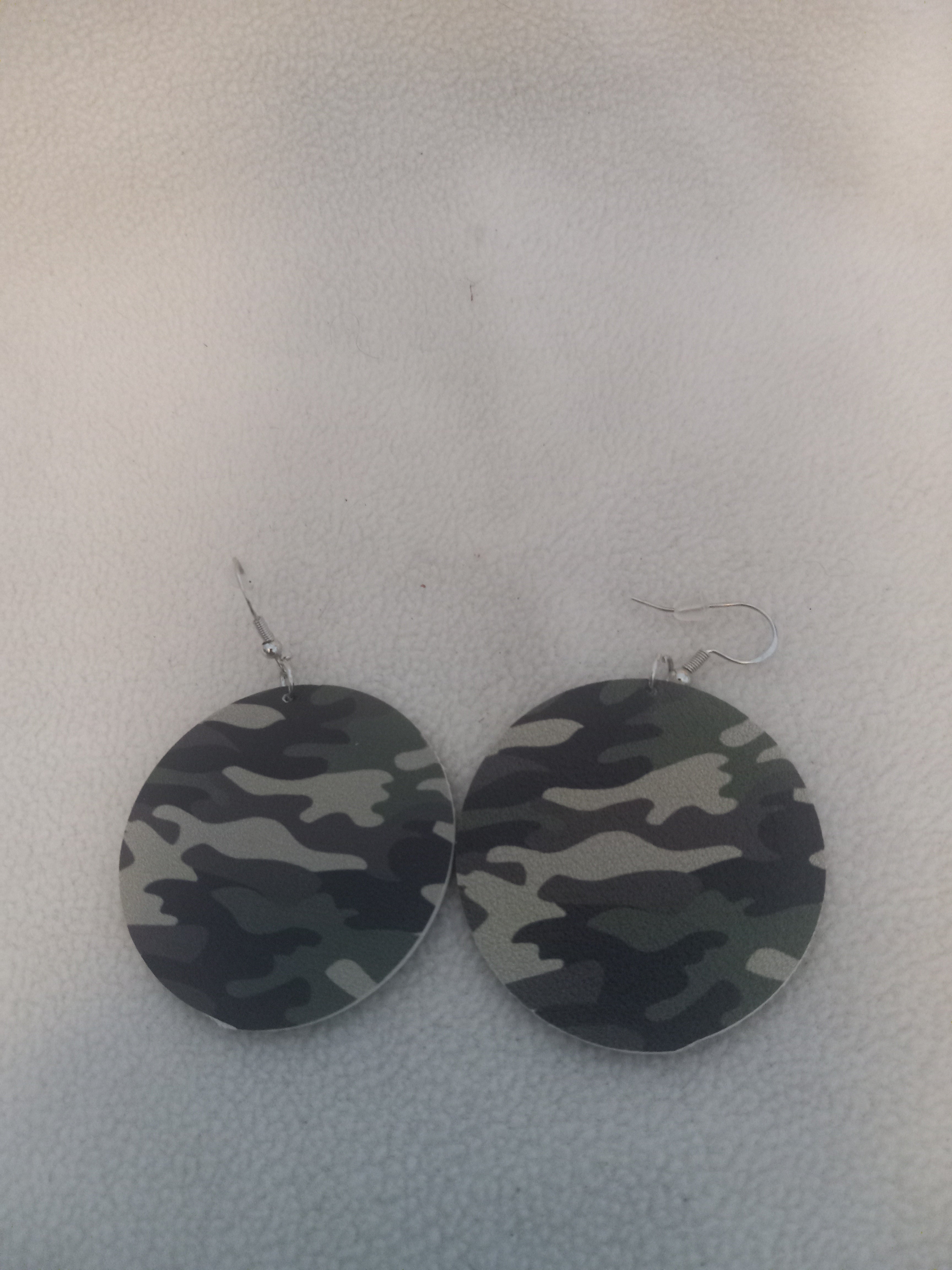 J 197  Leather Camouflage Dangle Earrings