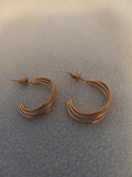 J 219  Gold 1 inch 3 Strand Hoop Earrings