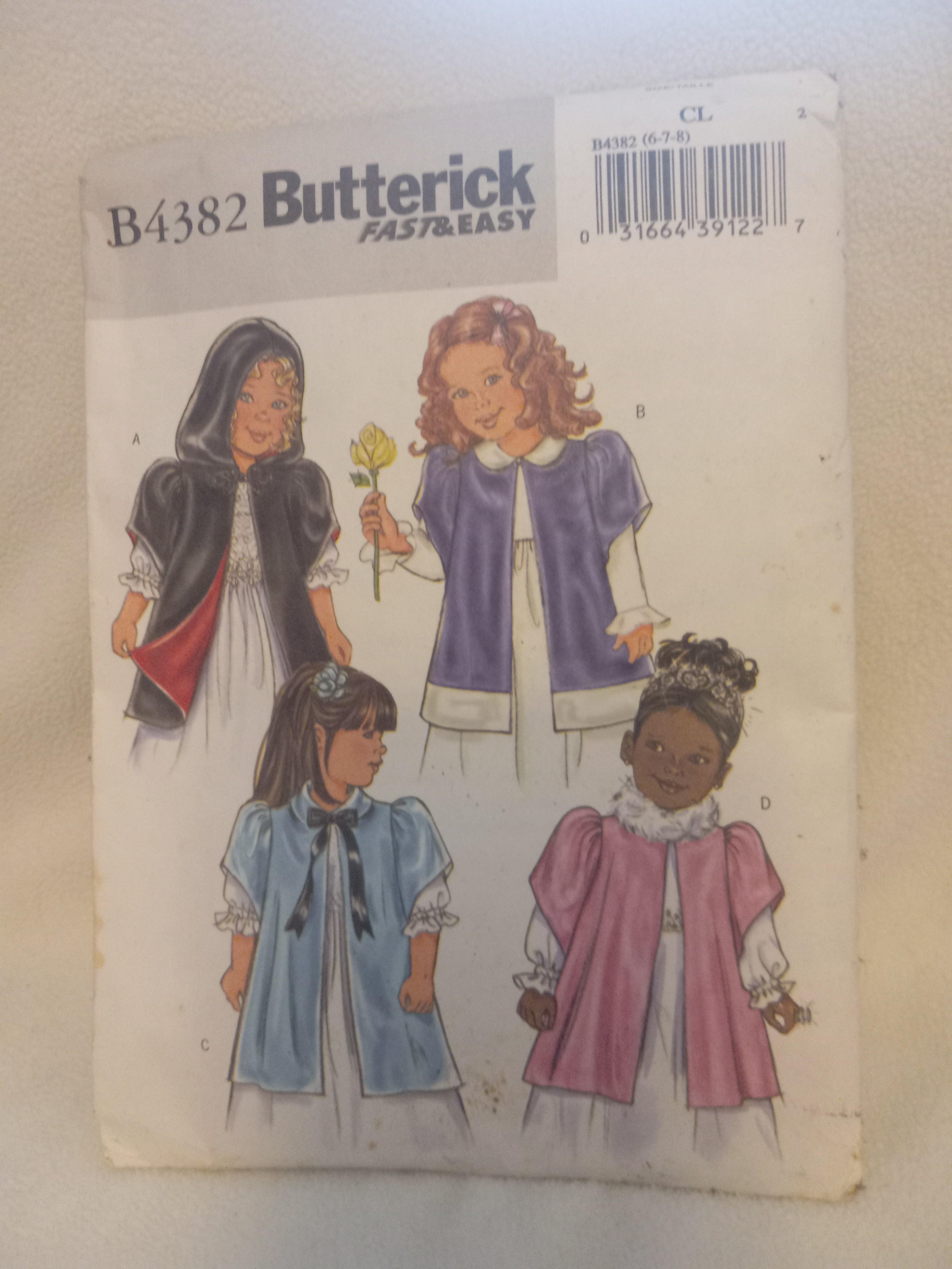 New Pattern -Butterick Fast and Easy - B4382 Girls Cloak Size 2-8