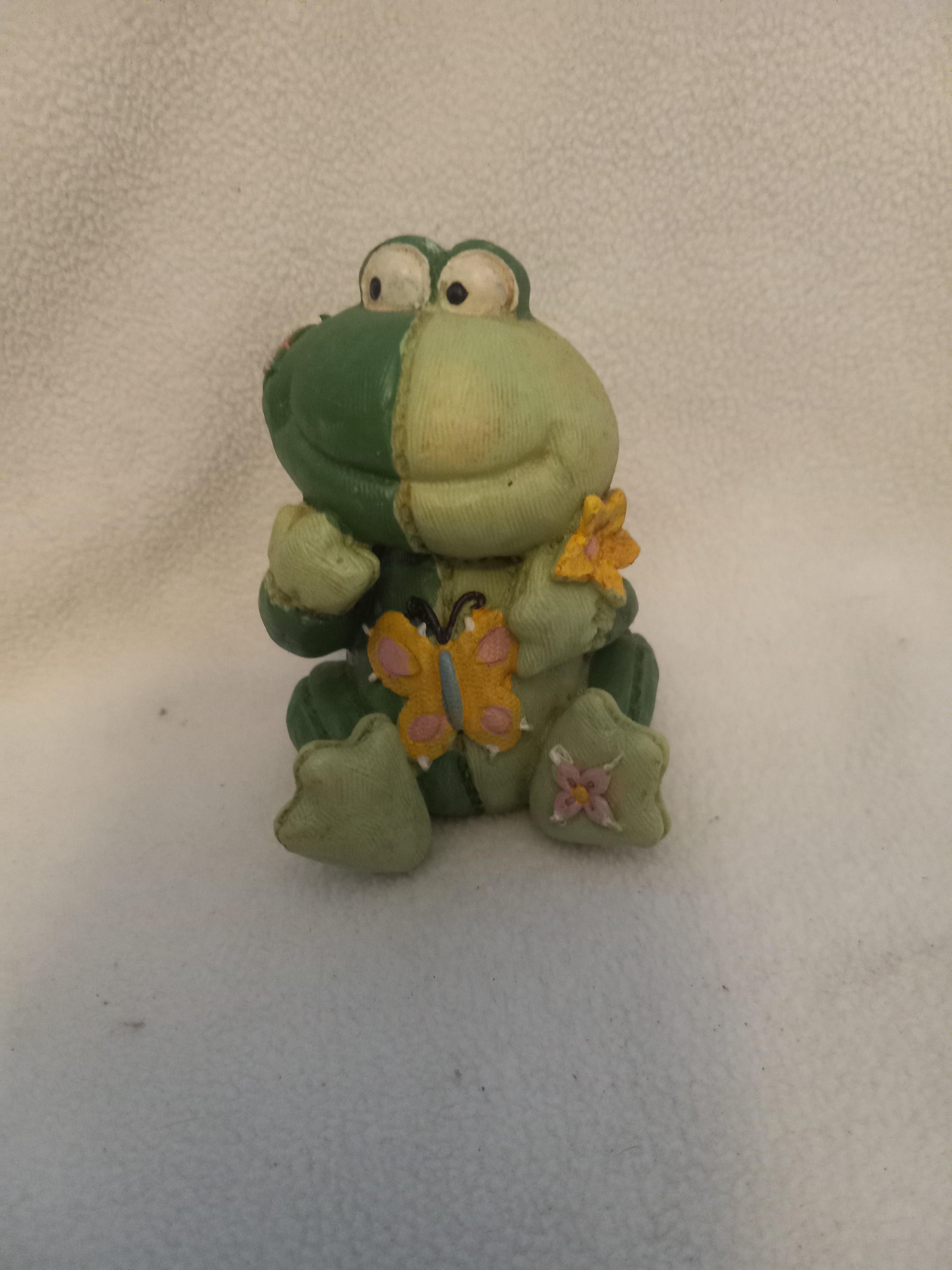 Gently Used Frog 3 1/2 inch Statuette, with Flowers and Butterflies