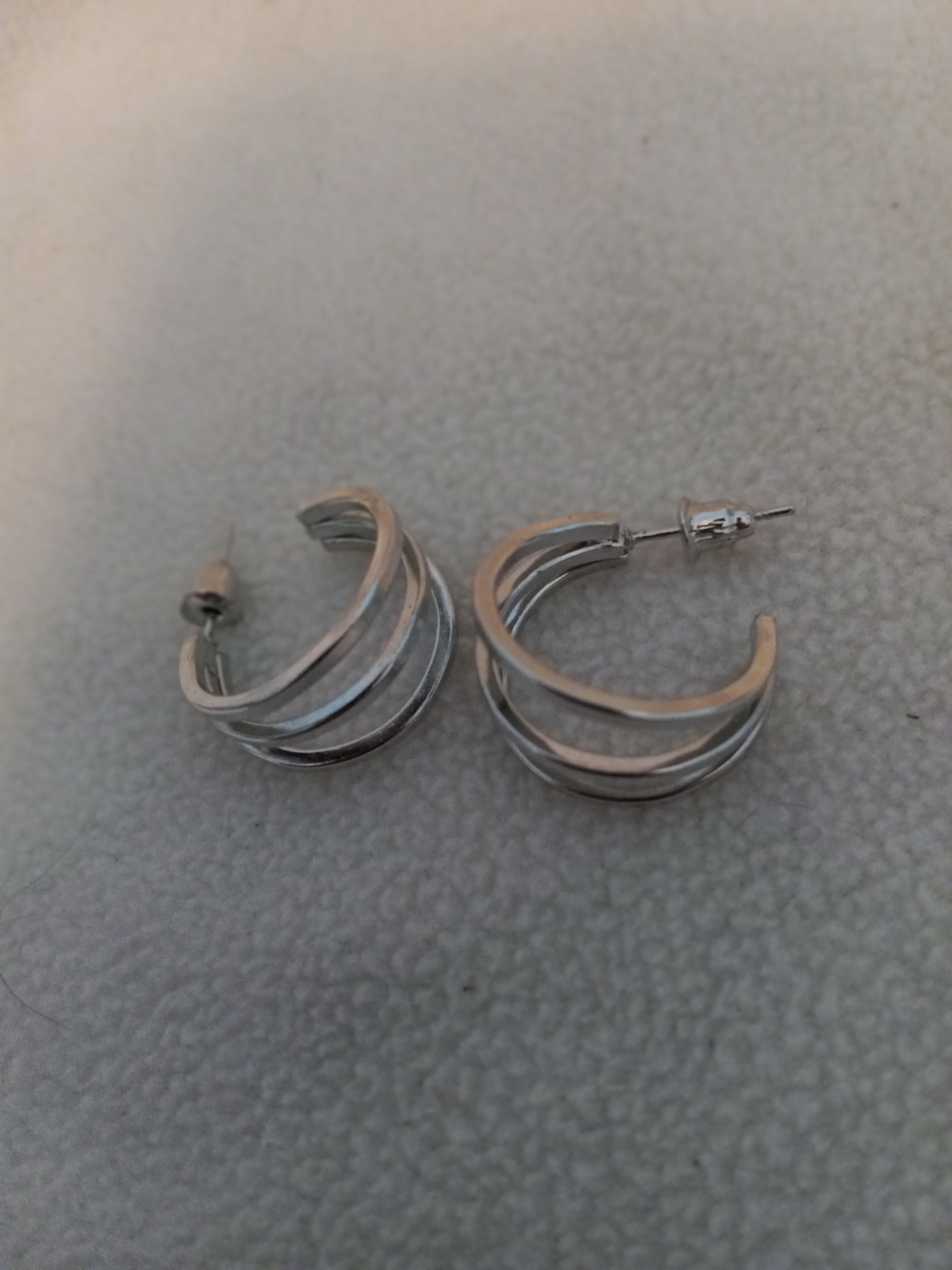 J 217  Three Layer Silver Hoop Earrings