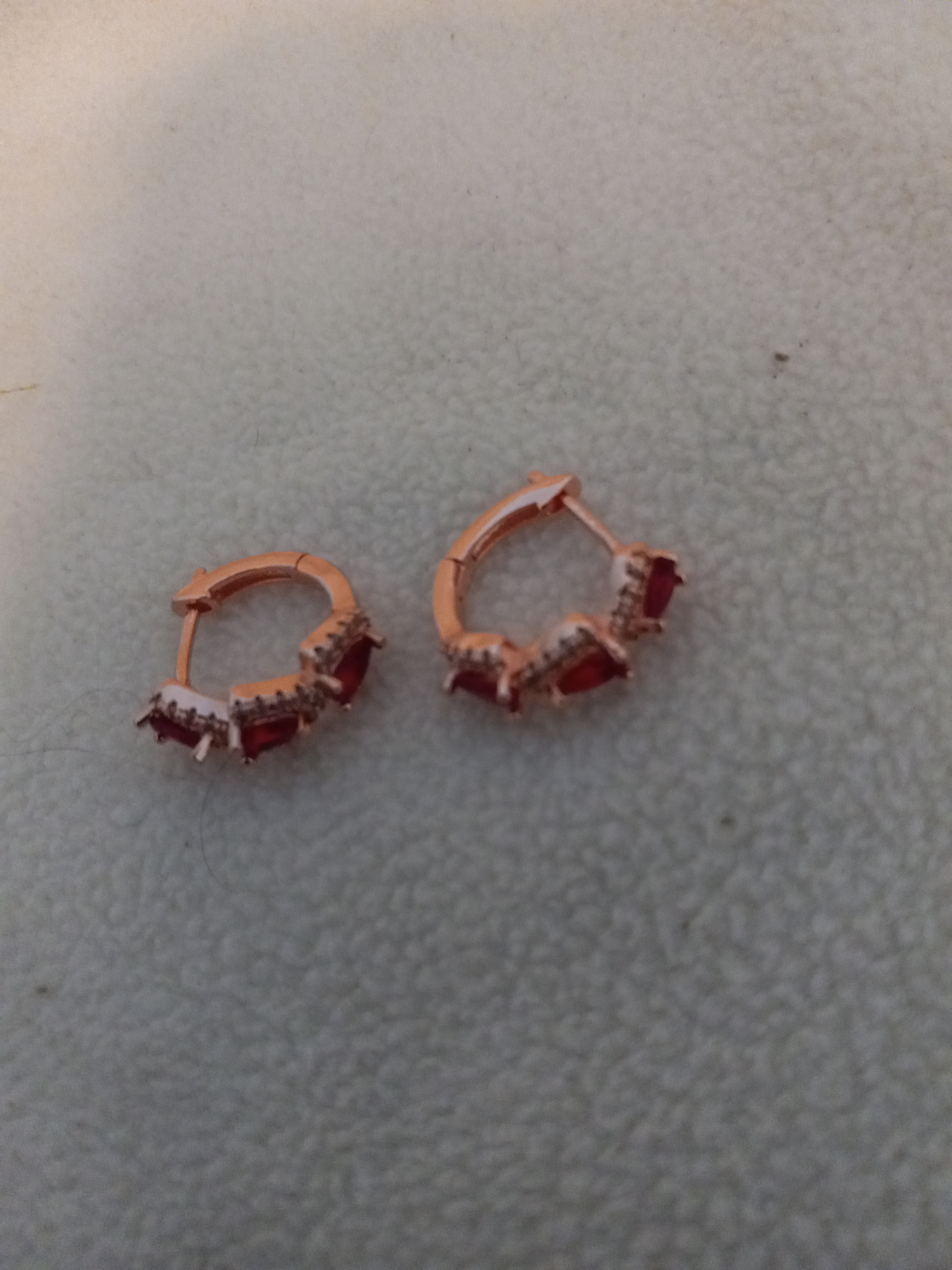 J 243  Gold With Imitation Ruby Stones Earrings and Cubic Zirconia