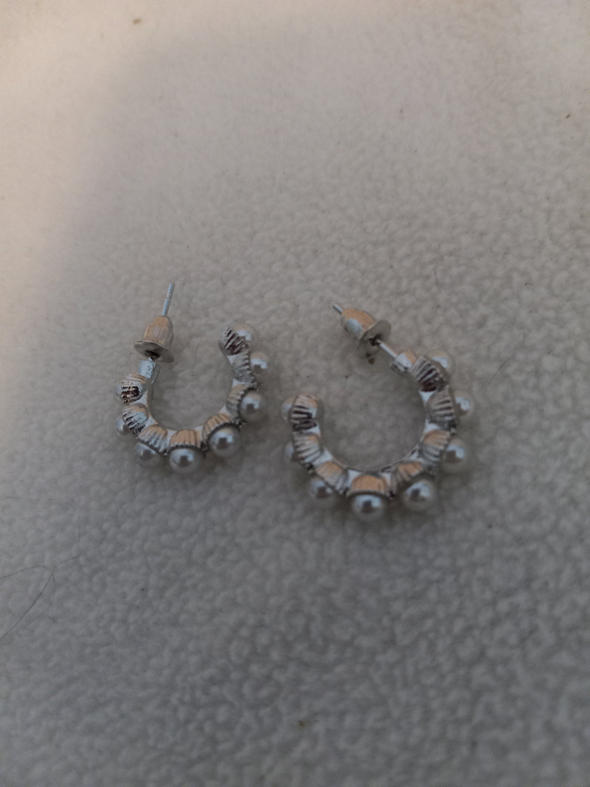 J 229  Silver and Imitation Pearl Hoop Earrings