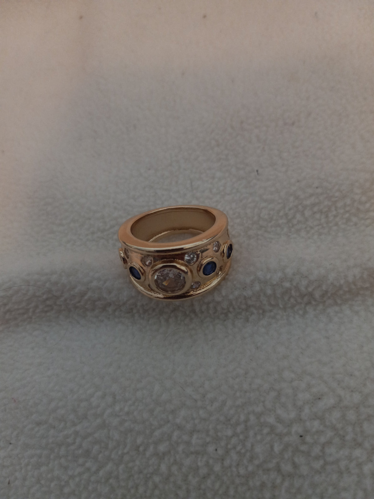 J 239  Gold Ring with Cubic Zirconia and Sapphires - Size 6