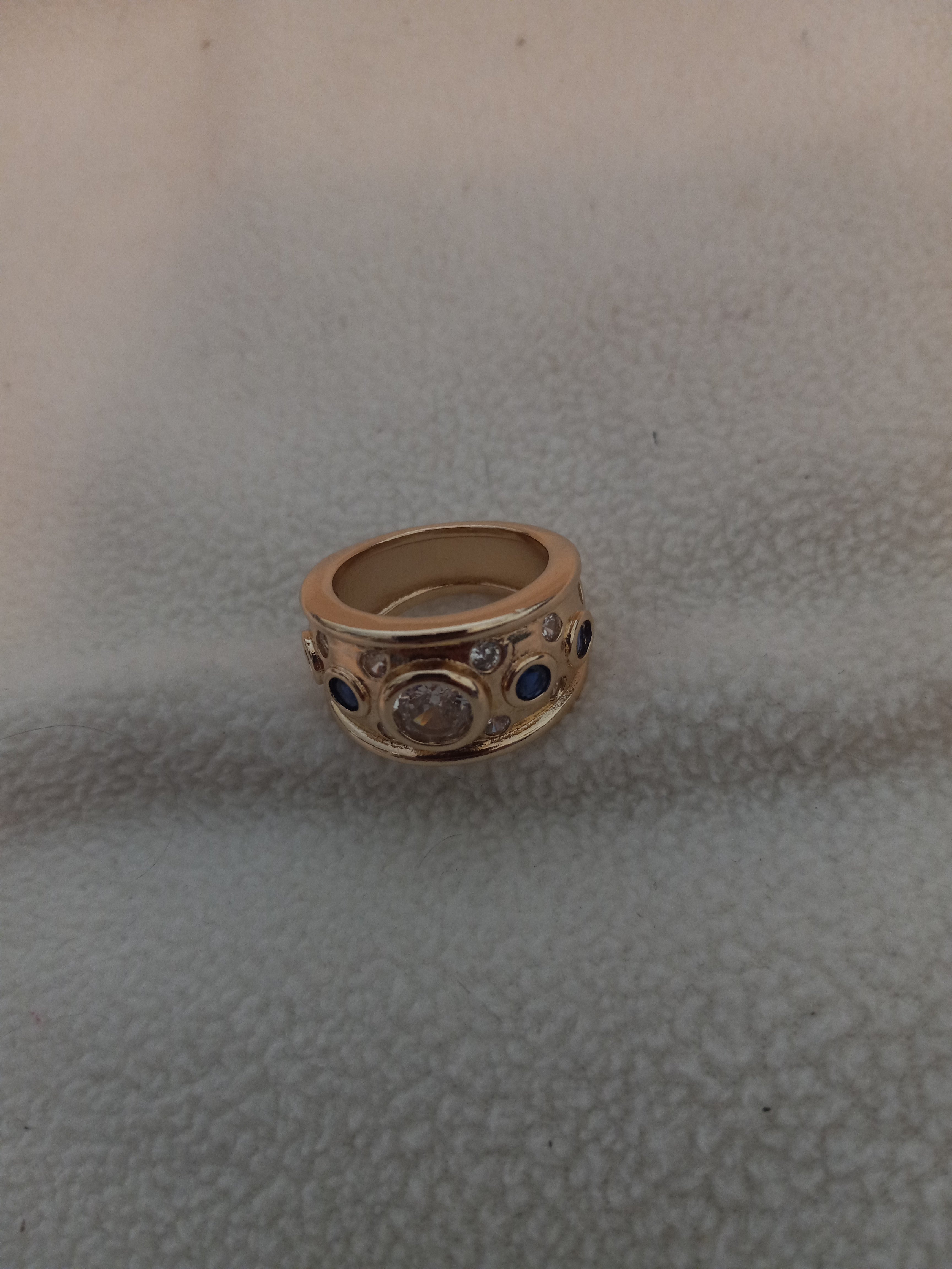 J 239  Gold Ring with Cubic Zirconia and Sapphires - Size 6