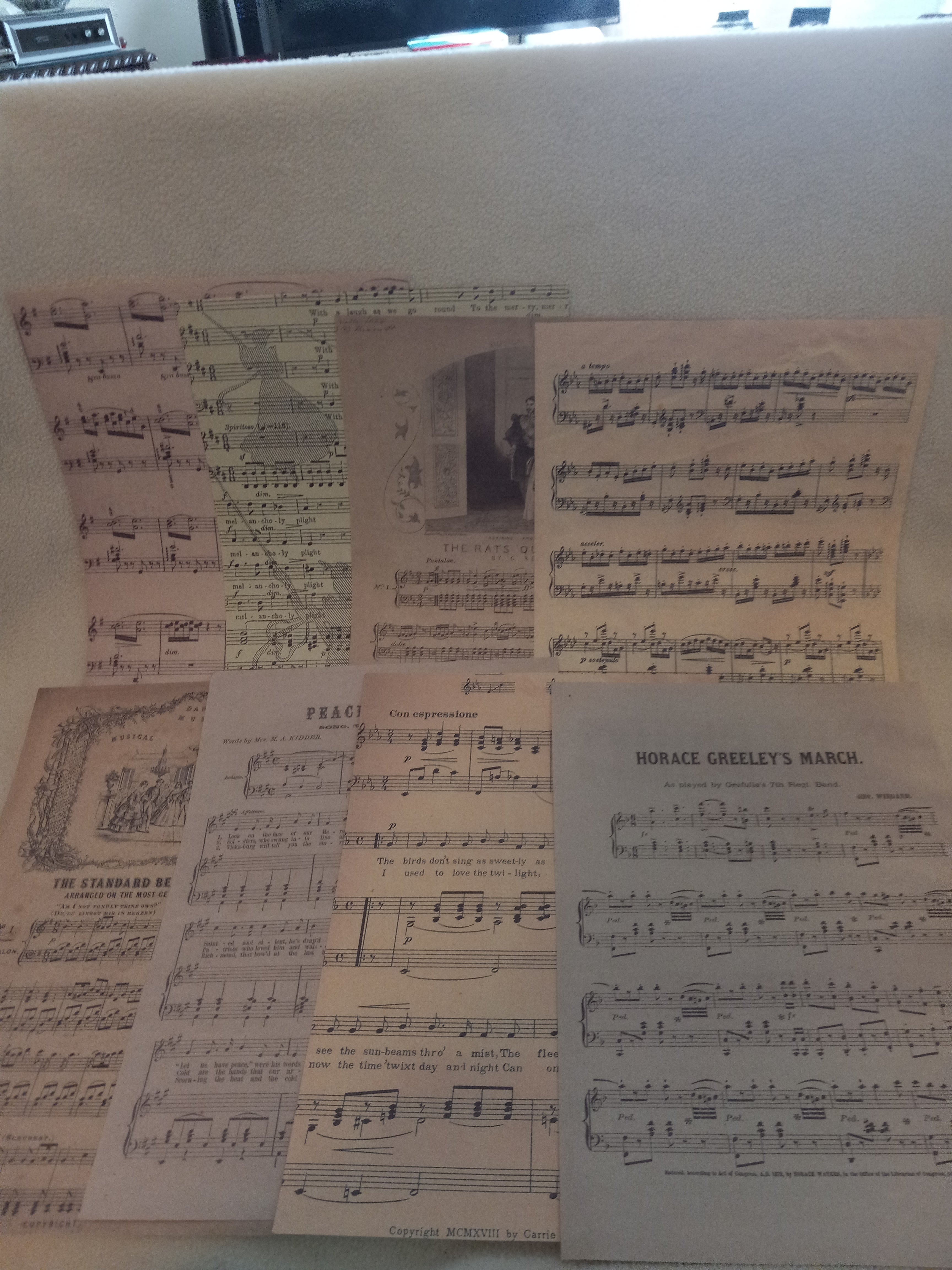 8 Pages of Antiqued Music Sheets for Scrapbooking