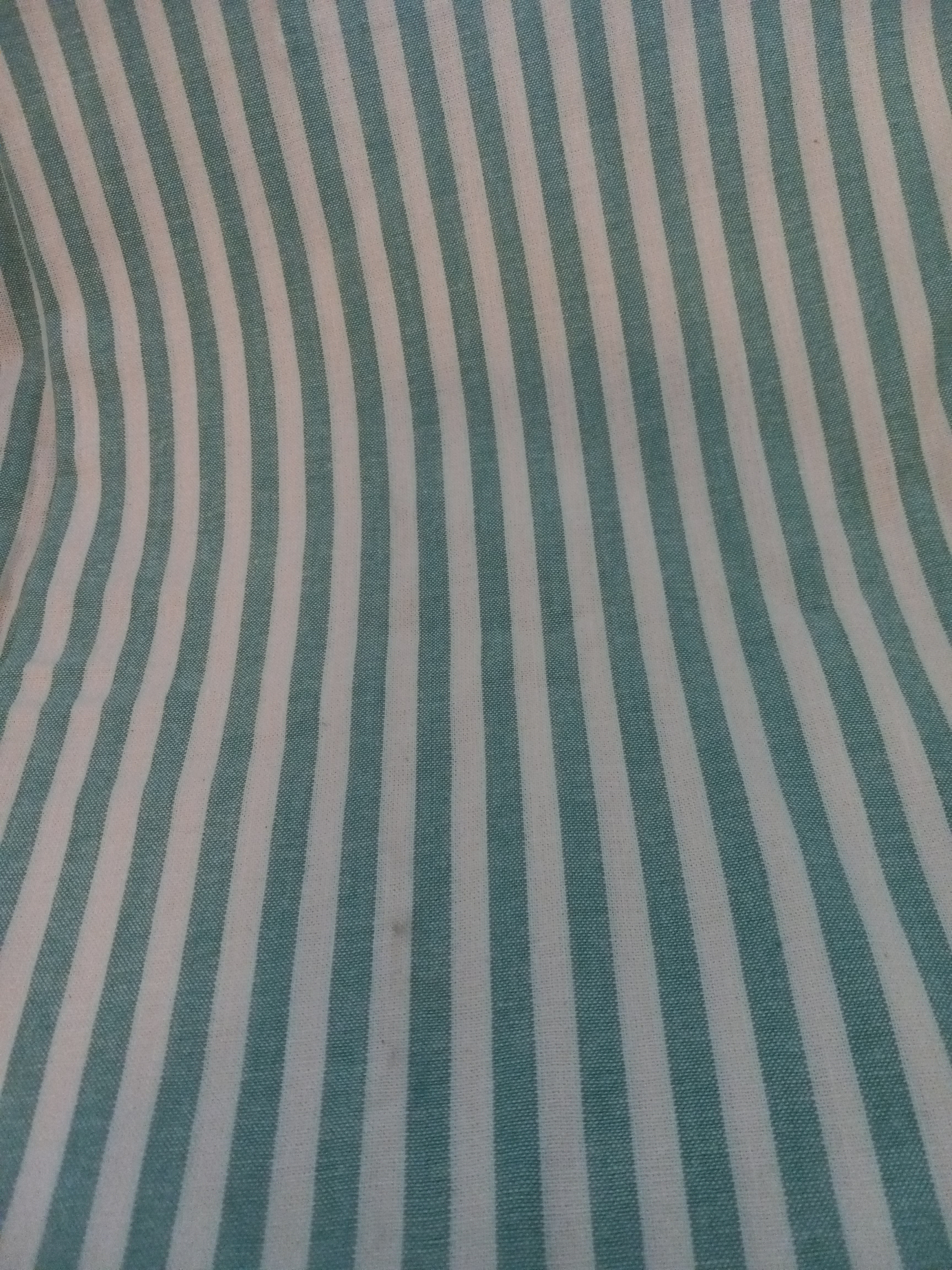 F227  Green and White Awning Stripe Cotton Blend Fabric 63 inch x 42 inch