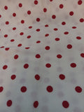 F231  White Cotton Blend Fabric with Red Polka Dots