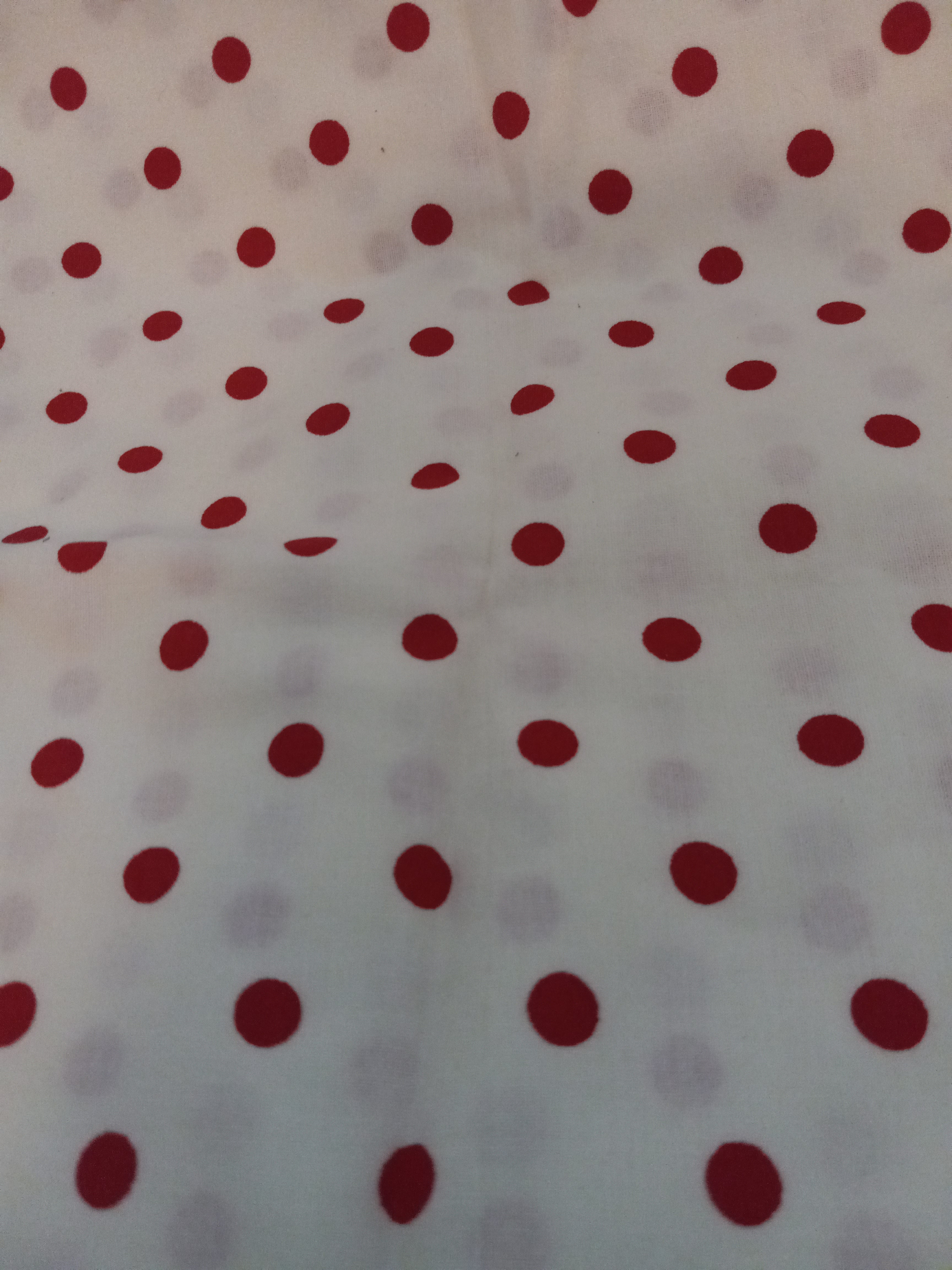 F231  White Cotton Blend Fabric with Red Polka Dots