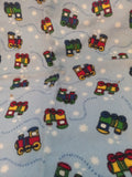 F233  Light Blue Baby Flannel with Trains