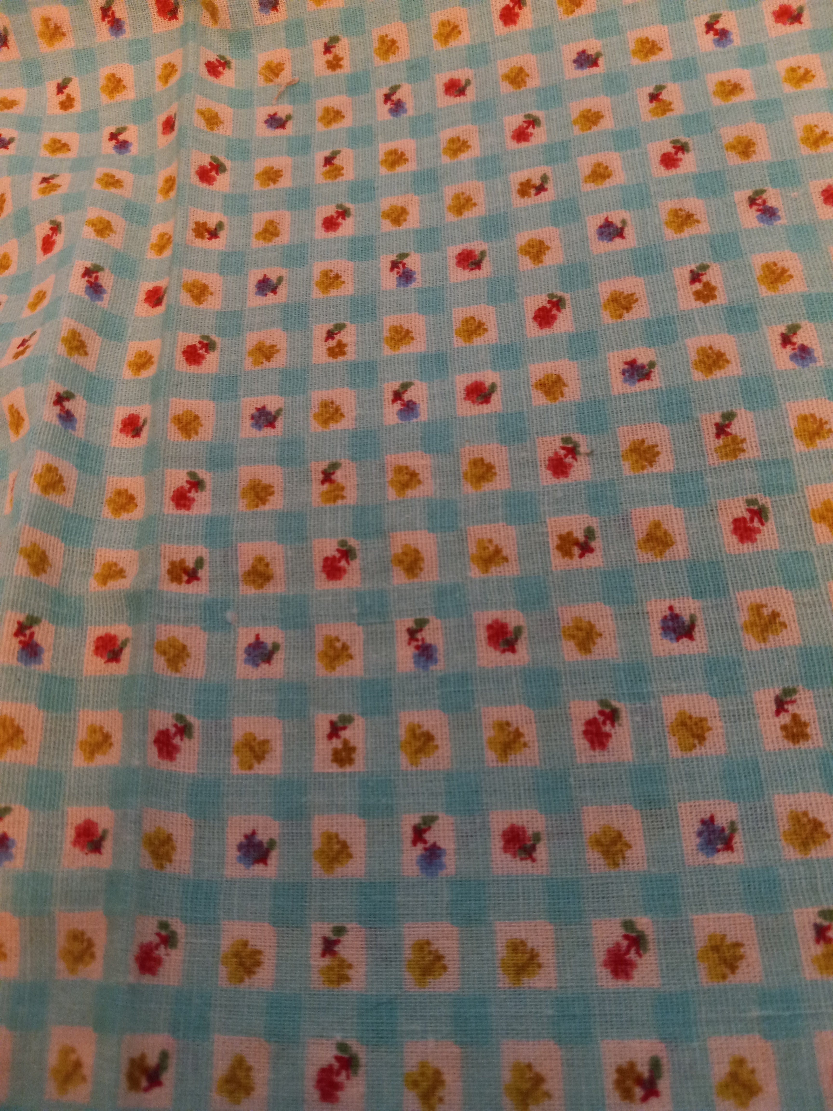 F223 Light Green Fabric with Tiny Flowers in White Boxes
