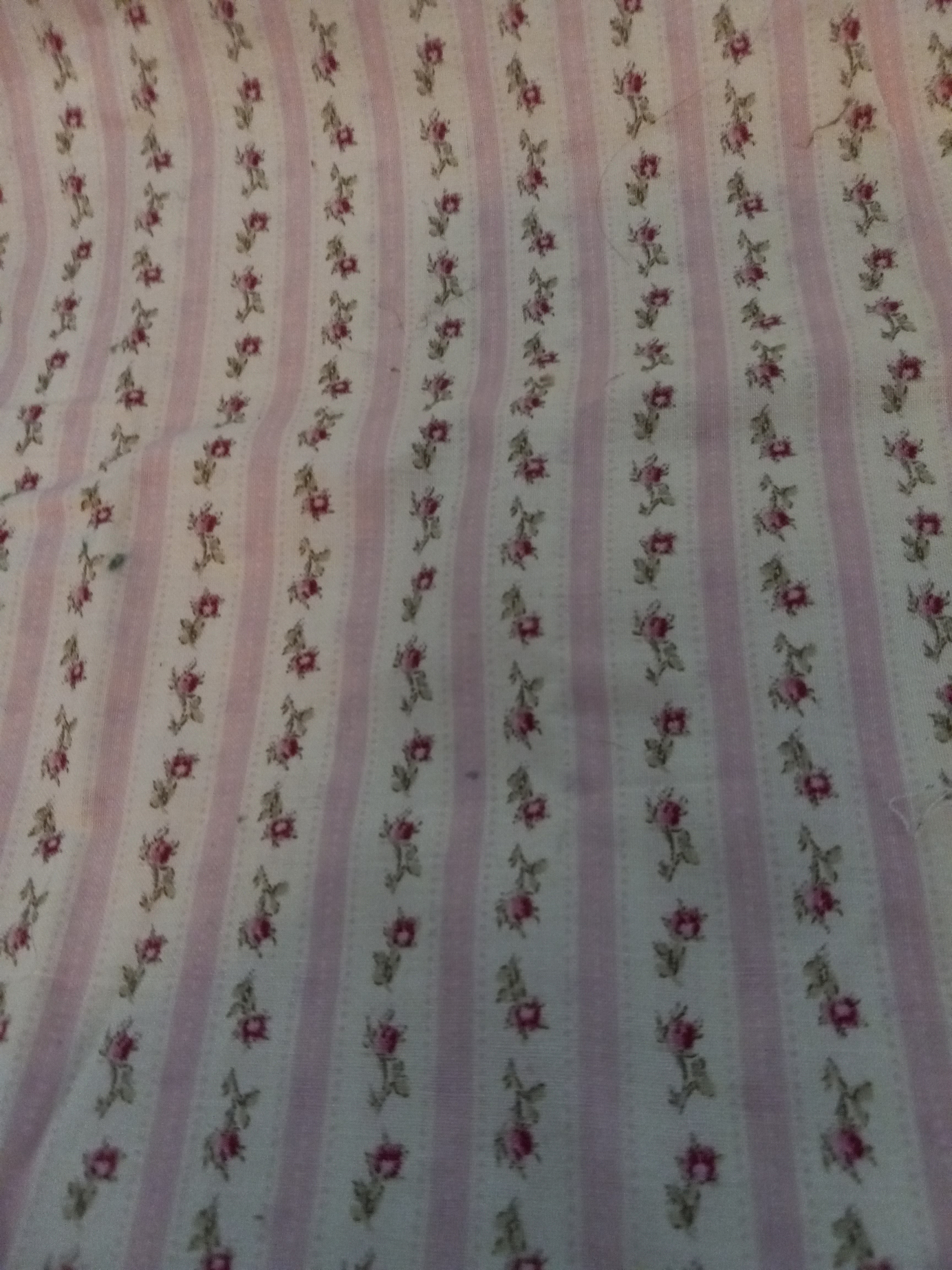 F244  Cream and Peach Striped Fabric with Roses