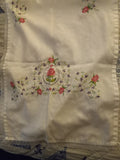 Vintage Linen - 36 inch x 14 inch Table Runner / Bureau Scarf - Floral Embroidered