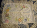 Vintage Linen - 40 inch x 13 inch Embroidered Floral Doily / Bureau Scarf