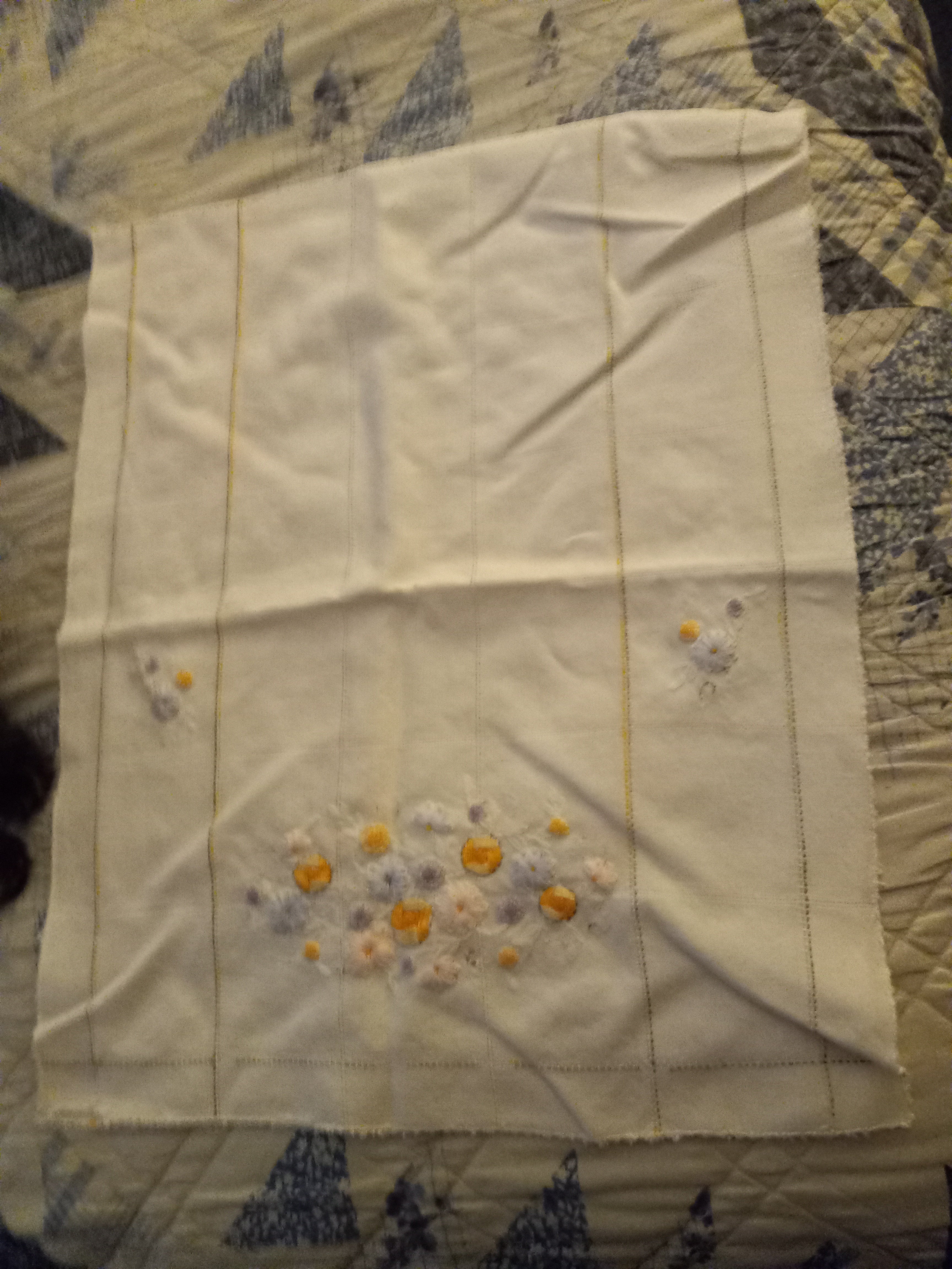Vintage Linen - 40 inches x 16 1/2 inches Embroidered Floral Table Linen