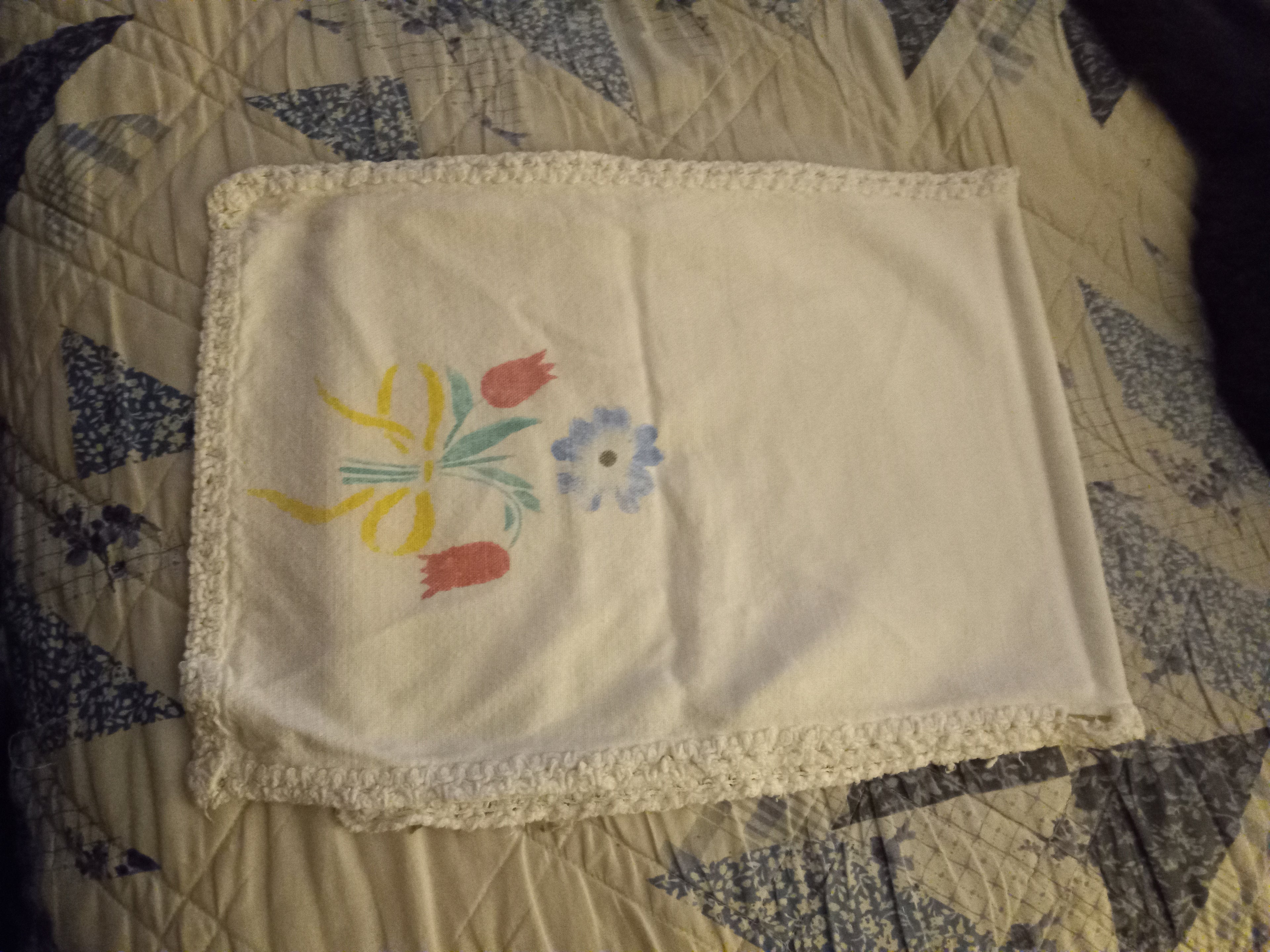 Vintage Linen - 12 inch x 30 inches Painted Bureau Scarf