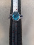 J 278  Silver Ring with Aqua Marine Stone - Size 7