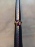 Gold Ring with Red, Blue and Clear Crystals - Size 9