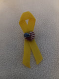 J 268  Remembrance Yellow Ribbon with American Flag Heart Pin / Tie Tack