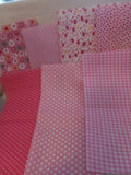 F 222  Fabric 7 Pieces for Quilting and Crafts - 10 in x 10 in - Pinks