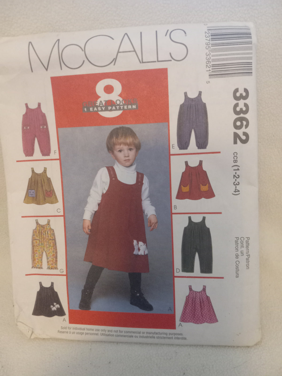 Pattern - McCall's 3362 - Toddler's Jumper and Jumpsuit - Sizes 1-2-3-4