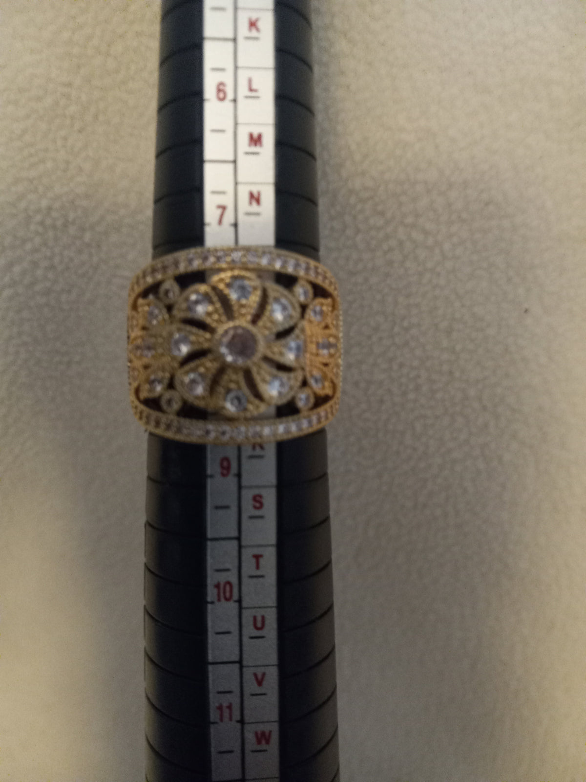 J 301  Gold and Crystal Cocktail  Ring - Size 8