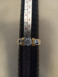 J 303 - Silver and Gold Cubic Zirconia Solitaire Ring - Size 10