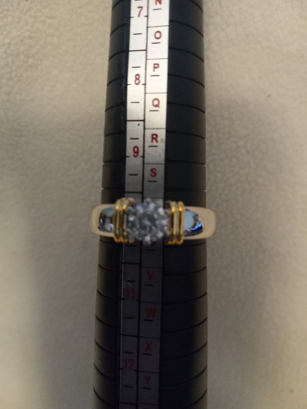 J 303 - Silver and Gold Cubic Zirconia Solitaire Ring - Size 10